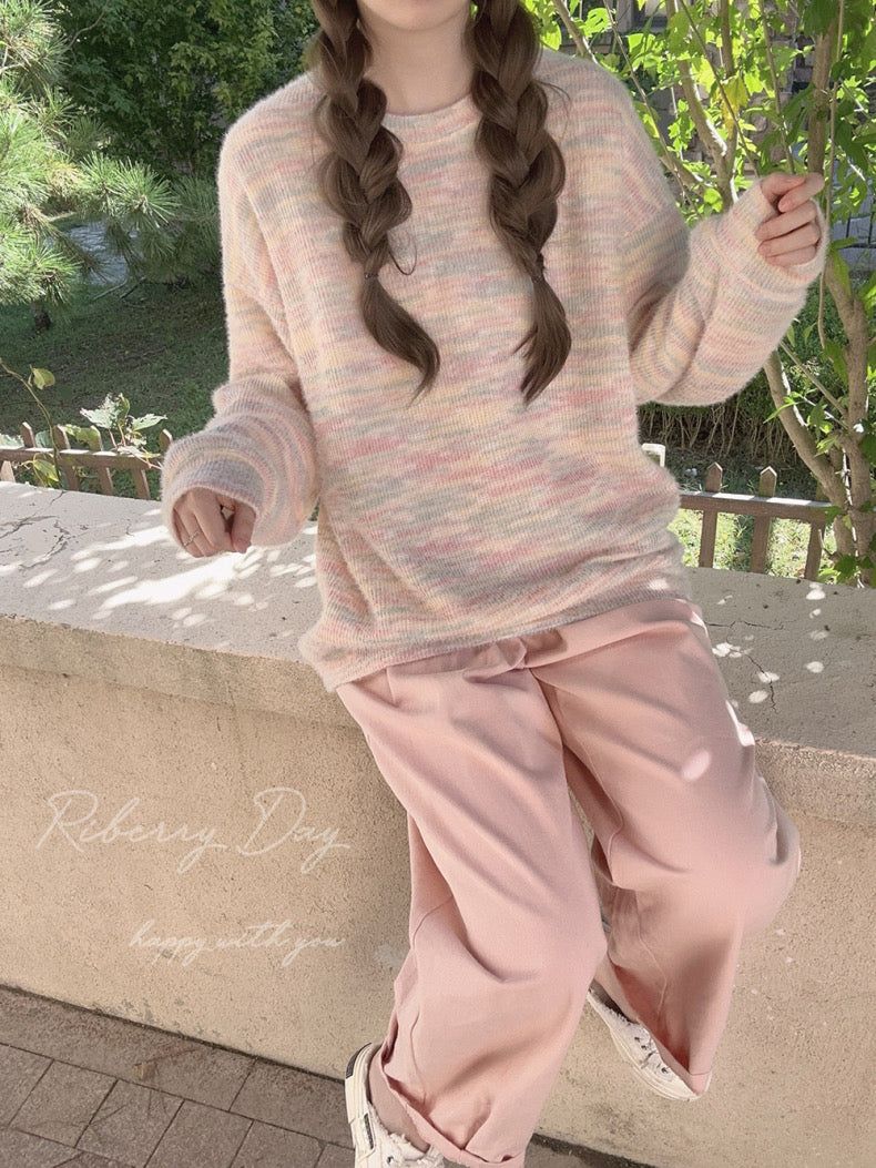 Get trendy with Pastel Rainbow Soft Pastel Knitting Oversized Sweater - Sweater available at Peiliee Shop. Grab yours for $19.90 today!