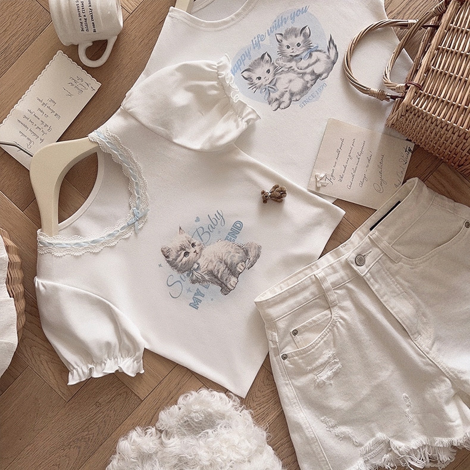 Get trendy with Angel Kitty Cotton Crop top - Sweater available at Peiliee Shop. Grab yours for $15 today!