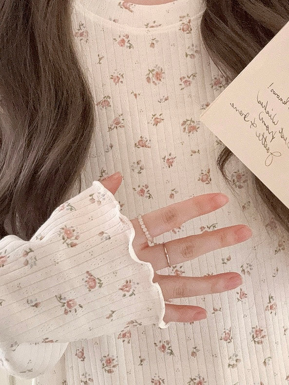 Get trendy with Floral Puff Cream Cake Cotton Shirt - Sweater available at Peiliee Shop. Grab yours for $16 today!
