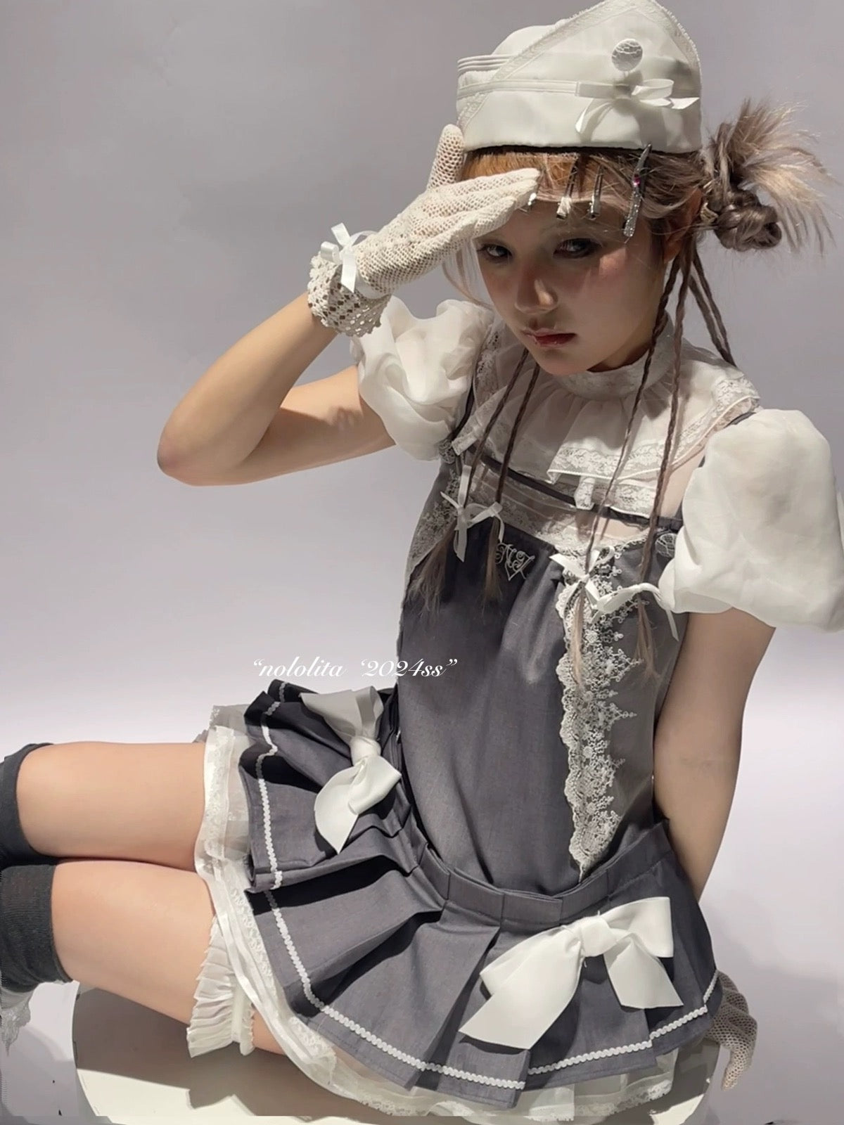 Get trendy with NoLolita 24SS Grey Angel Dress Cardigan Set - available at Peiliee Shop. Grab yours for $12 today!