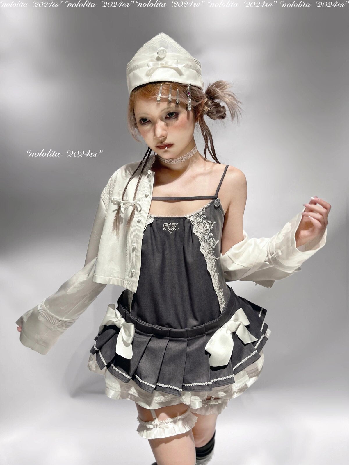Get trendy with NoLolita 24SS Grey Angel Dress Cardigan Set - available at Peiliee Shop. Grab yours for $12 today!