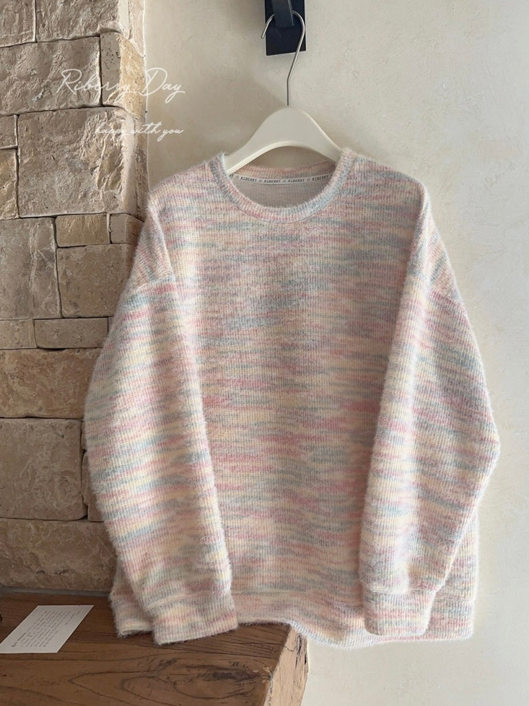 Get trendy with Pastel Rainbow Soft Pastel Knitting Oversized Sweater - Sweater available at Peiliee Shop. Grab yours for $19.90 today!