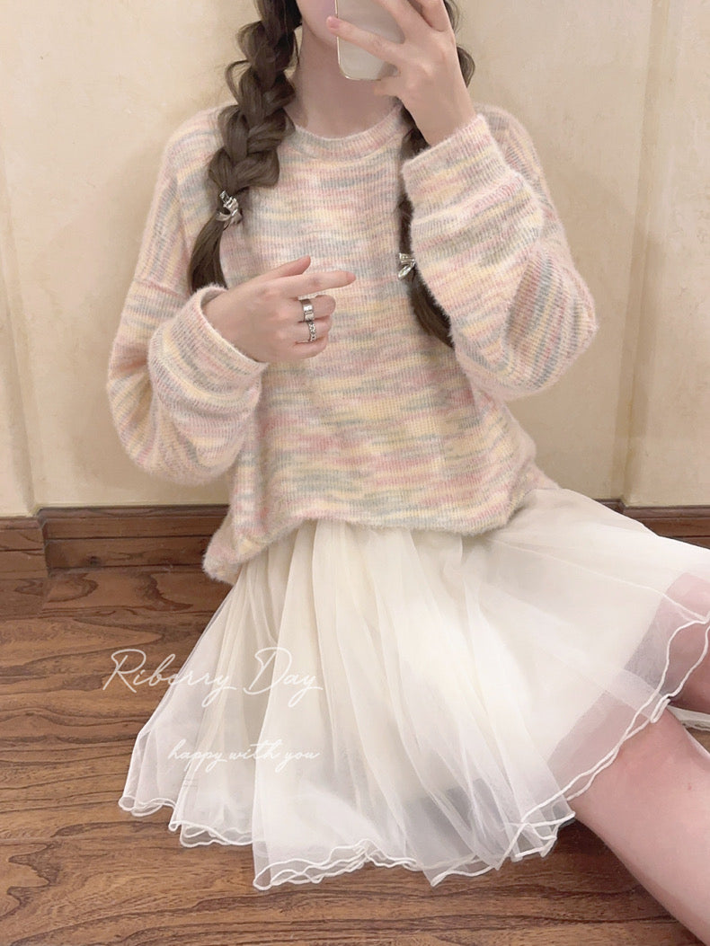 Get trendy with Pastel Rainbow Soft Pastel Knitting Oversized Sweater - Sweater available at Peiliee Shop. Grab yours for $19.90 today!