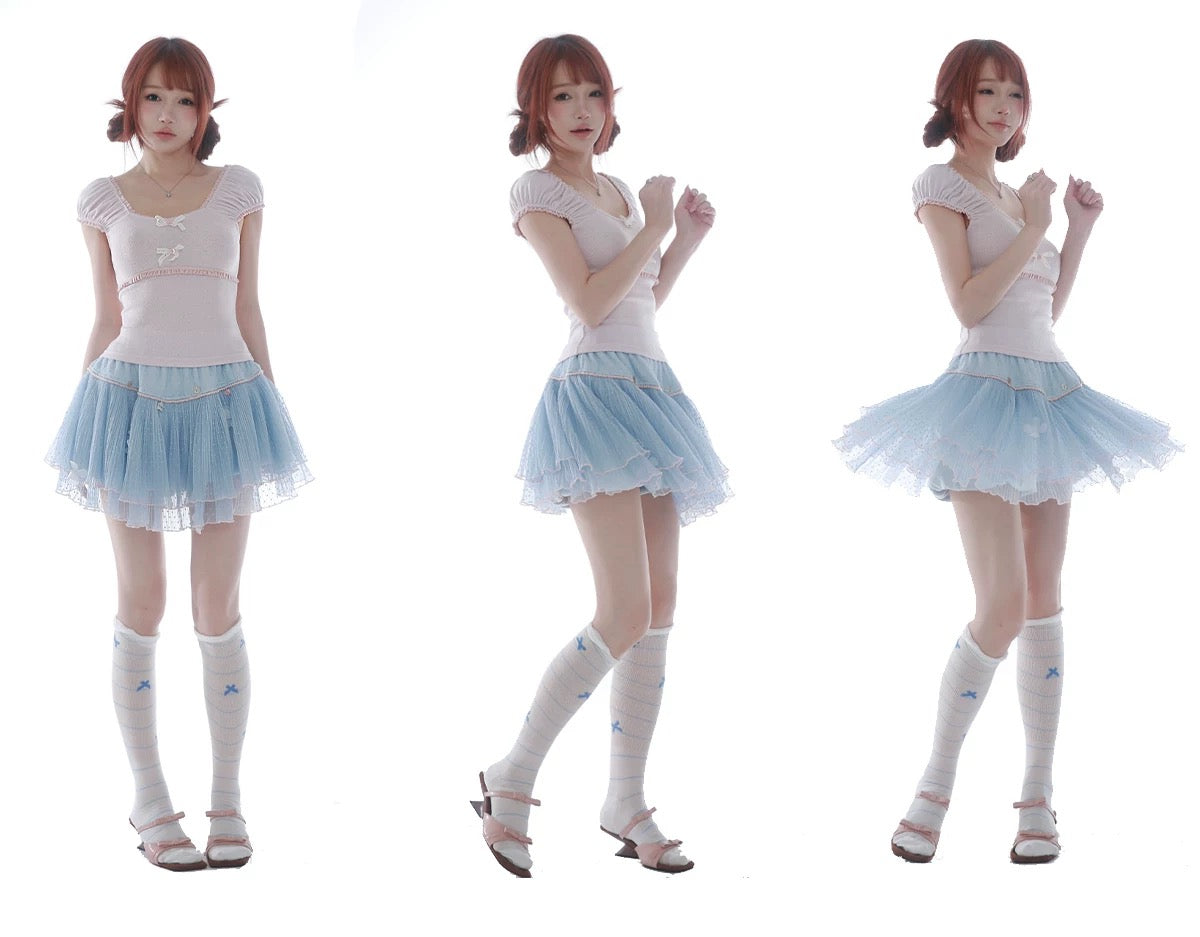 Get trendy with Rose Island Blue sea fairy core mini skirt with inner shorts - available at Peiliee Shop. Grab yours for $39 today!
