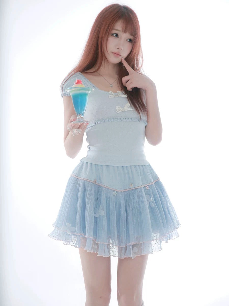 Get trendy with Rose Island Blue sea fairy core mini skirt with inner shorts - available at Peiliee Shop. Grab yours for $39 today!
