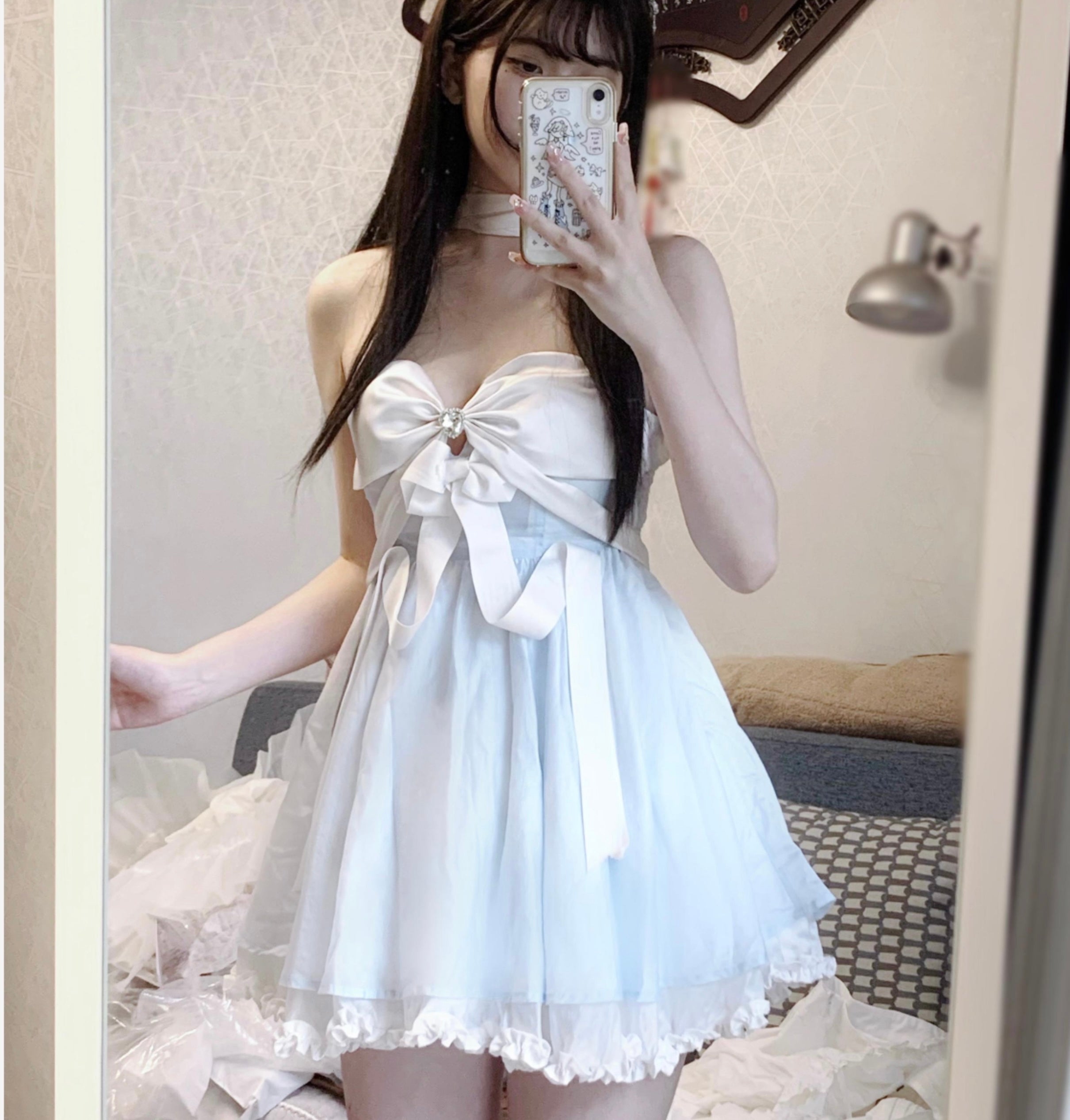 Get trendy with Moonlight Goddess Ribbon Mini Dress - available at Peiliee Shop. Grab yours for $49.90 today!
