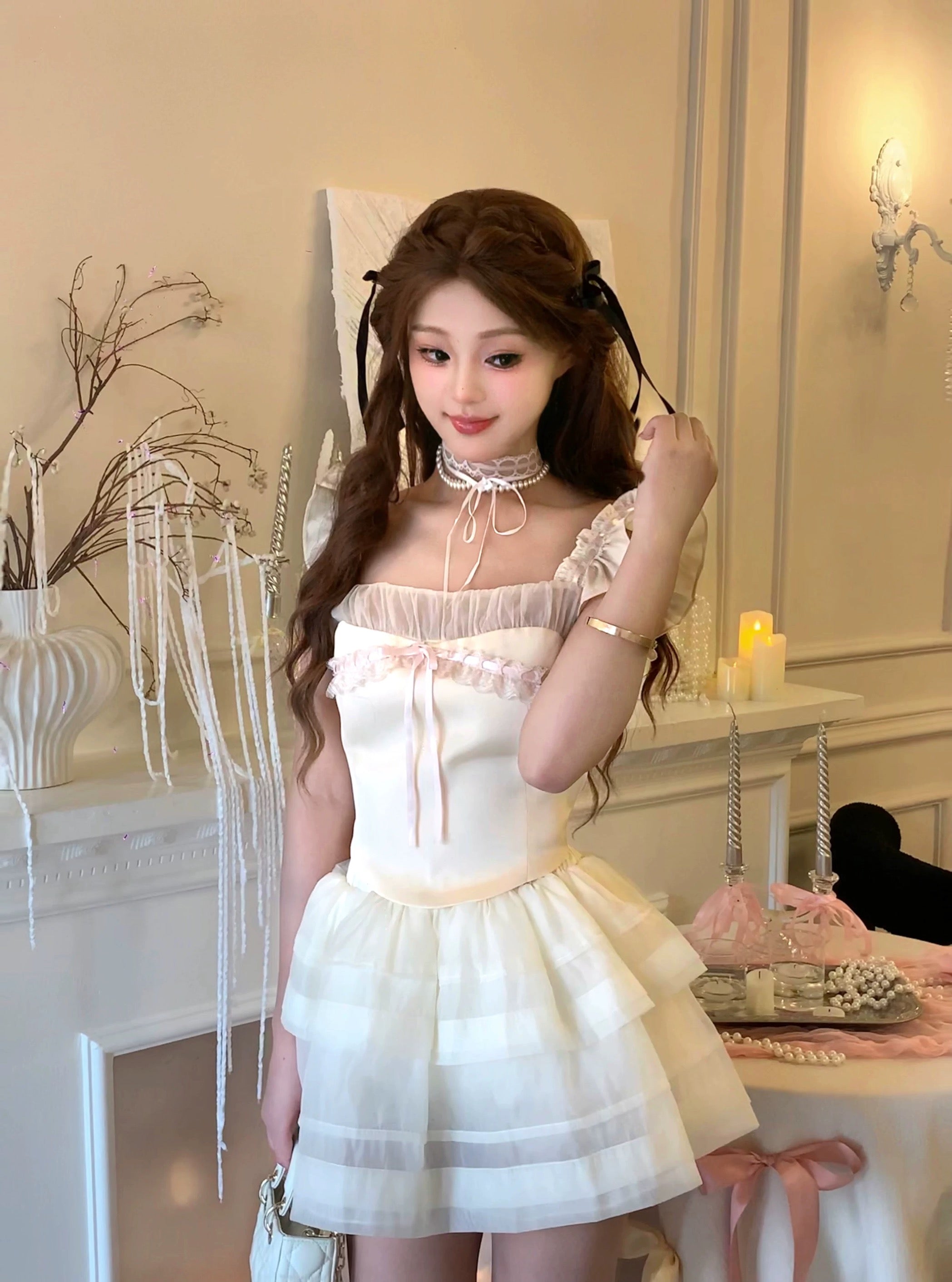 Get trendy with Moon dreamers soft girl princess crop top and mini skirt set - Clothing available at Peiliee Shop. Grab yours for $26.80 today!