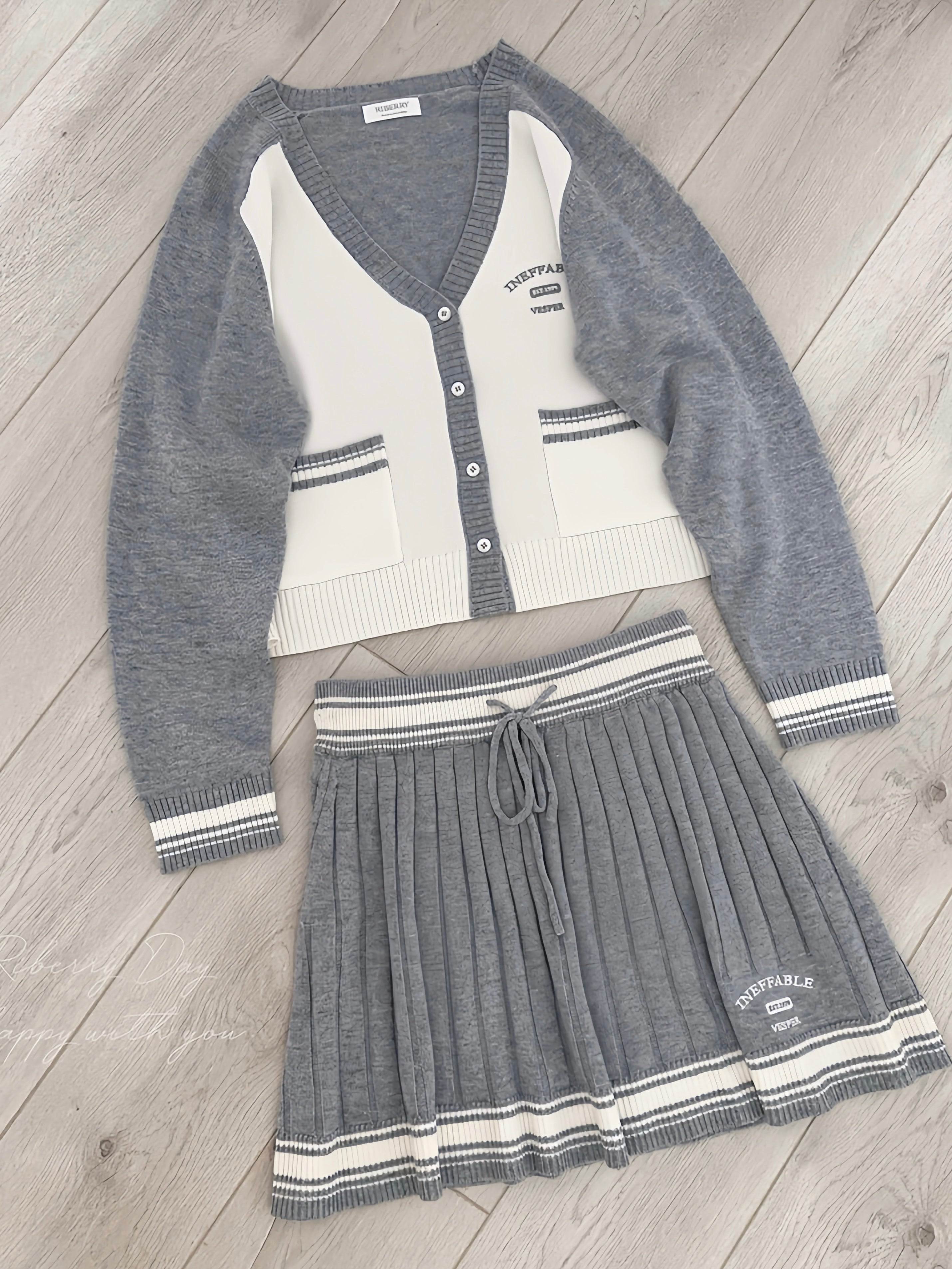 Get trendy with School days wool blended knitting cardigan skirt set - Sweater available at Peiliee Shop. Grab yours for $19.90 today!