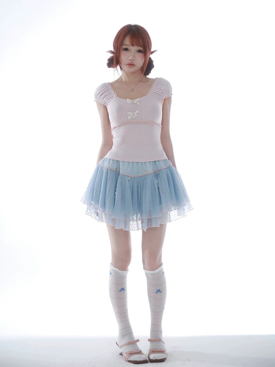Get trendy with Rose Island Blue sea fairy core mini skirt with inner shorts - available at Peiliee Shop. Grab yours for $39 today!