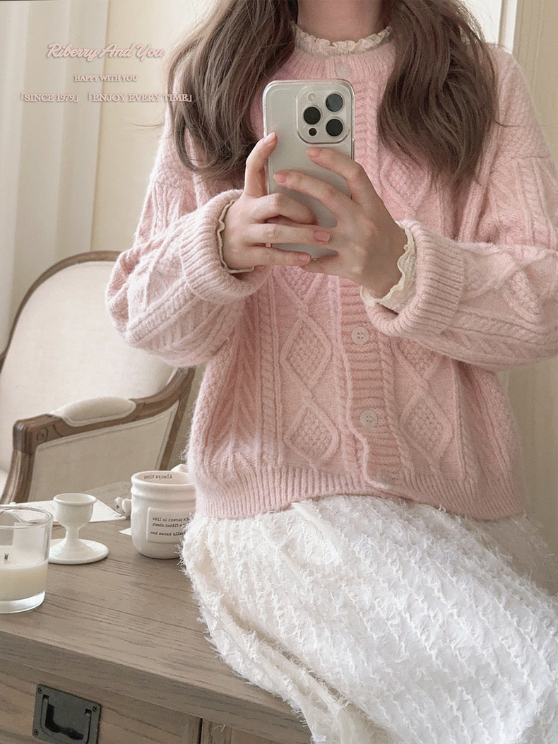 Get trendy with Angelic Sakura pink soft knitting sweater cardigan - Sweater available at Peiliee Shop. Grab yours for $25.50 today!