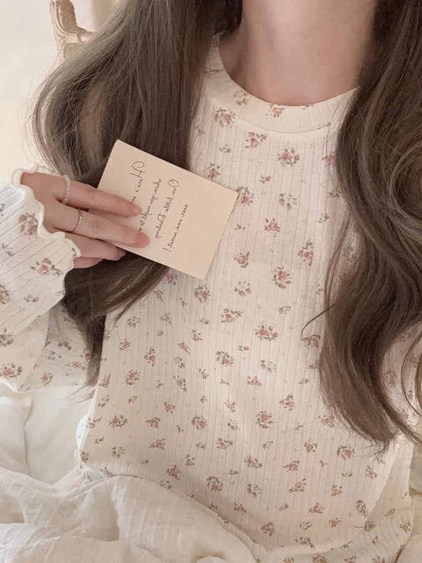 Get trendy with Floral Puff Cream Cake Cotton Shirt - Sweater available at Peiliee Shop. Grab yours for $16 today!