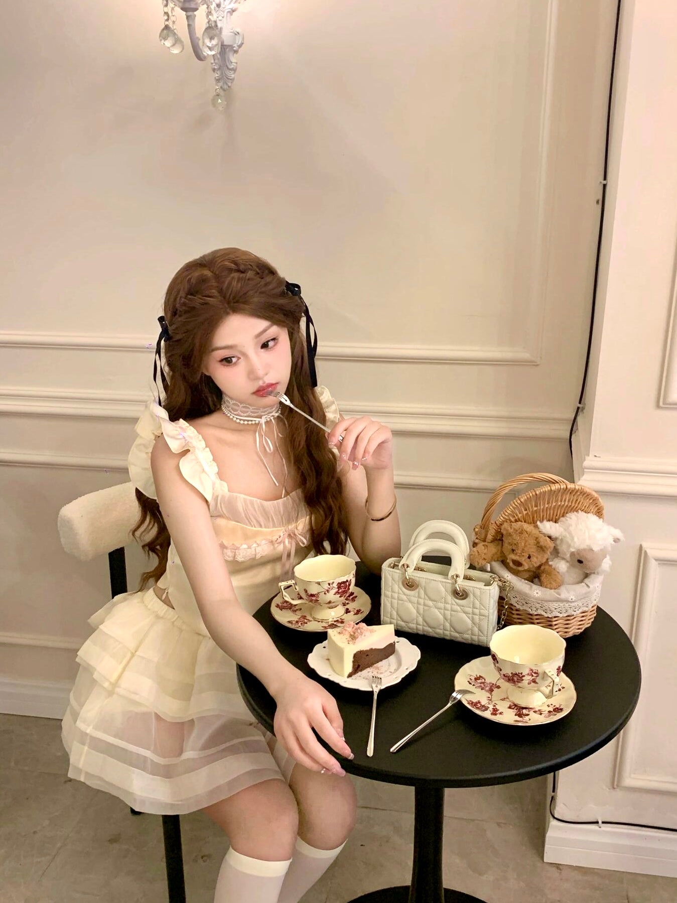 Get trendy with Moon dreamers soft girl princess crop top and mini skirt set - Clothing available at Peiliee Shop. Grab yours for $26.80 today!