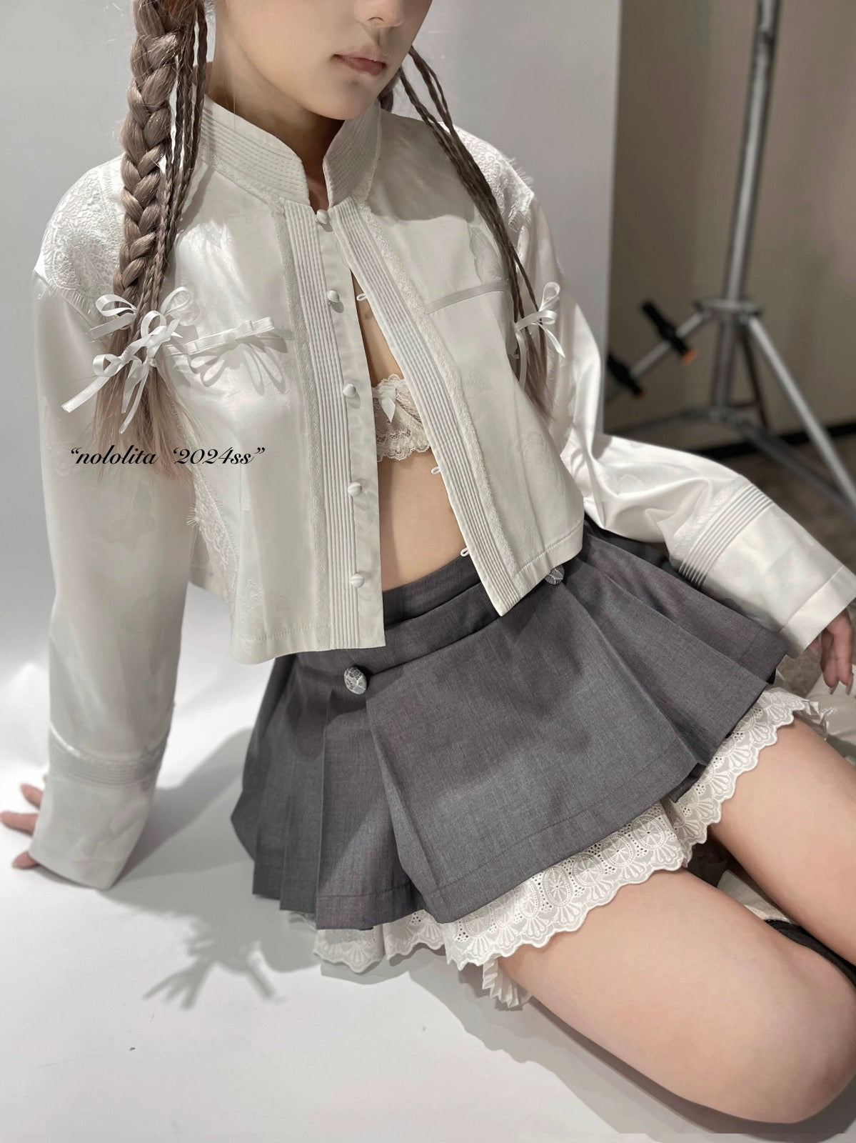 Get trendy with NoLolita 24SS Grey Angel Dress Cardigan Set - available at Peiliee Shop. Grab yours for $12 today!