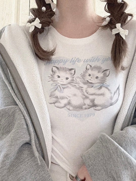 Get trendy with Angel Kitty Cotton Crop top - Sweater available at Peiliee Shop. Grab yours for $15 today!