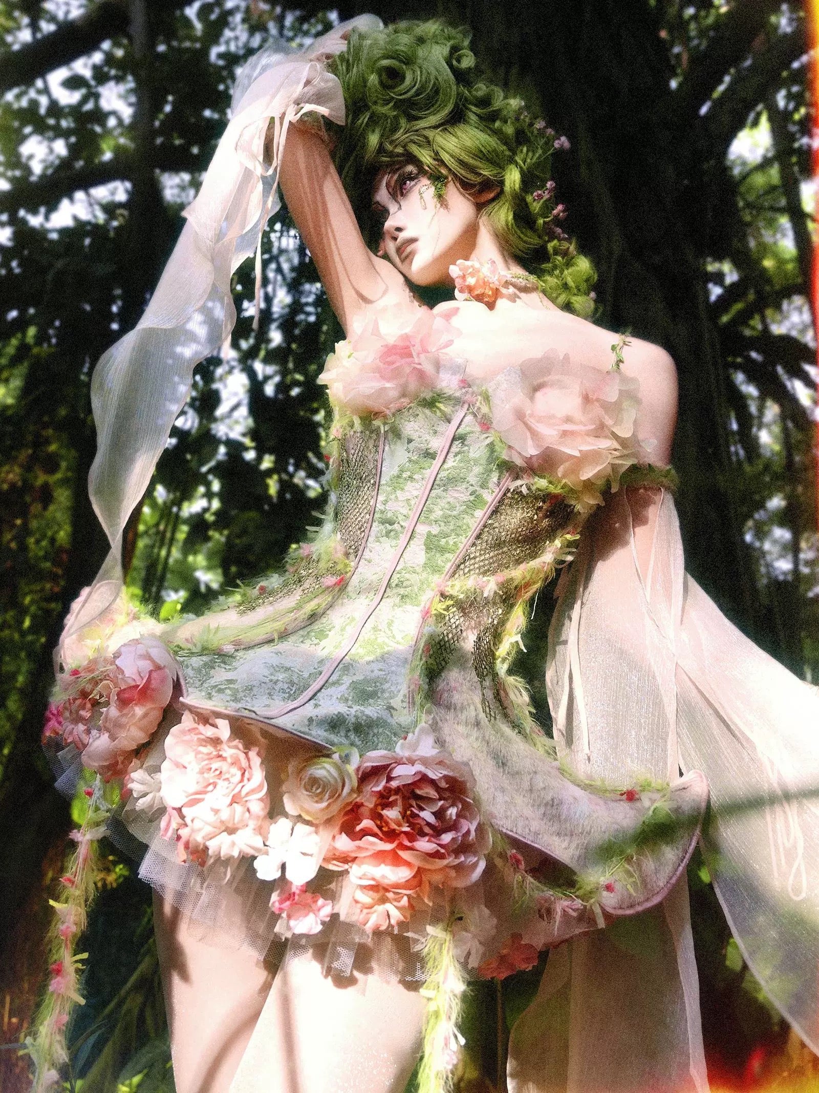 Blood Supply Forest Spirit • The Flower Goddess Corset Set worn by model, main photo with styling
