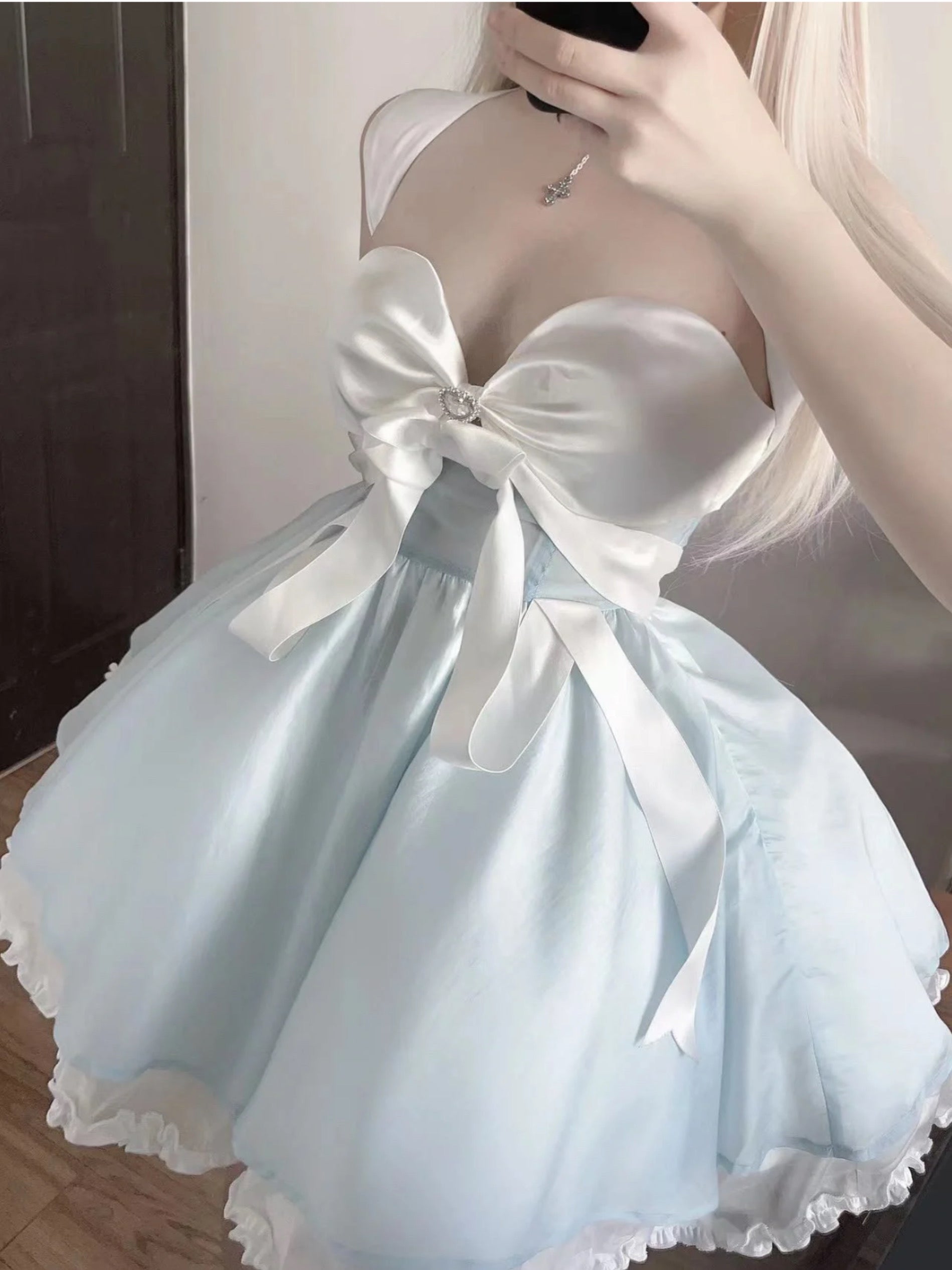 Get trendy with Moonlight Goddess Ribbon Mini Dress - available at Peiliee Shop. Grab yours for $49.90 today!