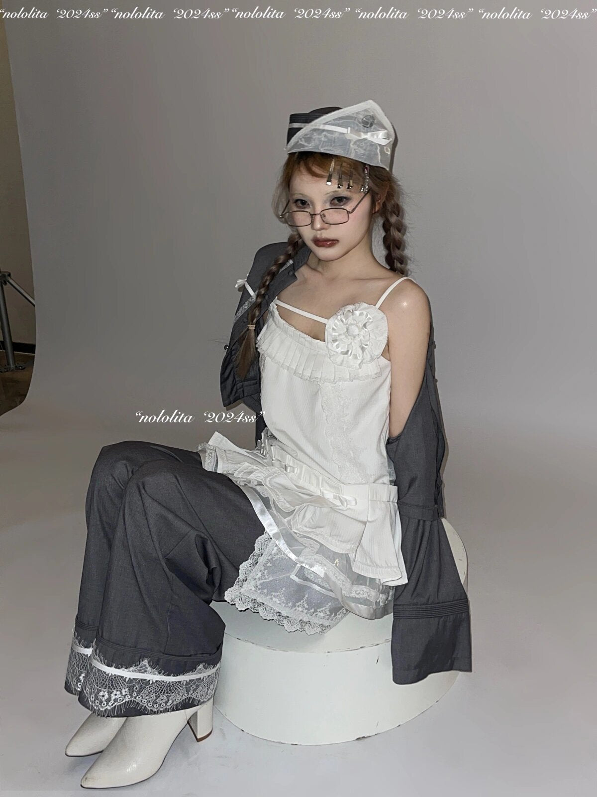 Get trendy with NoLolita 24SS Grey Angel Dress Cardigan Set - available at Peiliee Shop. Grab yours for $12 today!