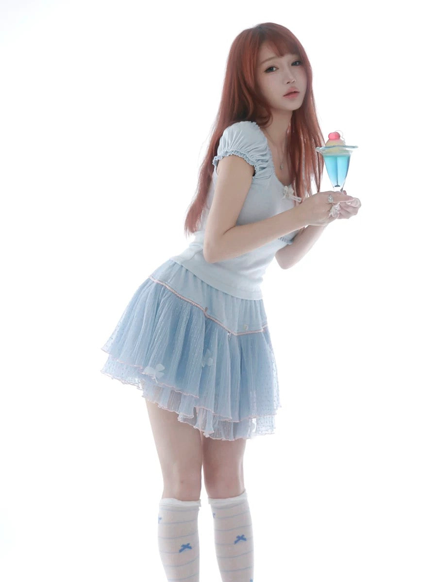 Get trendy with Rose Island Blue sea fairy core mini skirt with inner shorts - available at Peiliee Shop. Grab yours for $39 today!