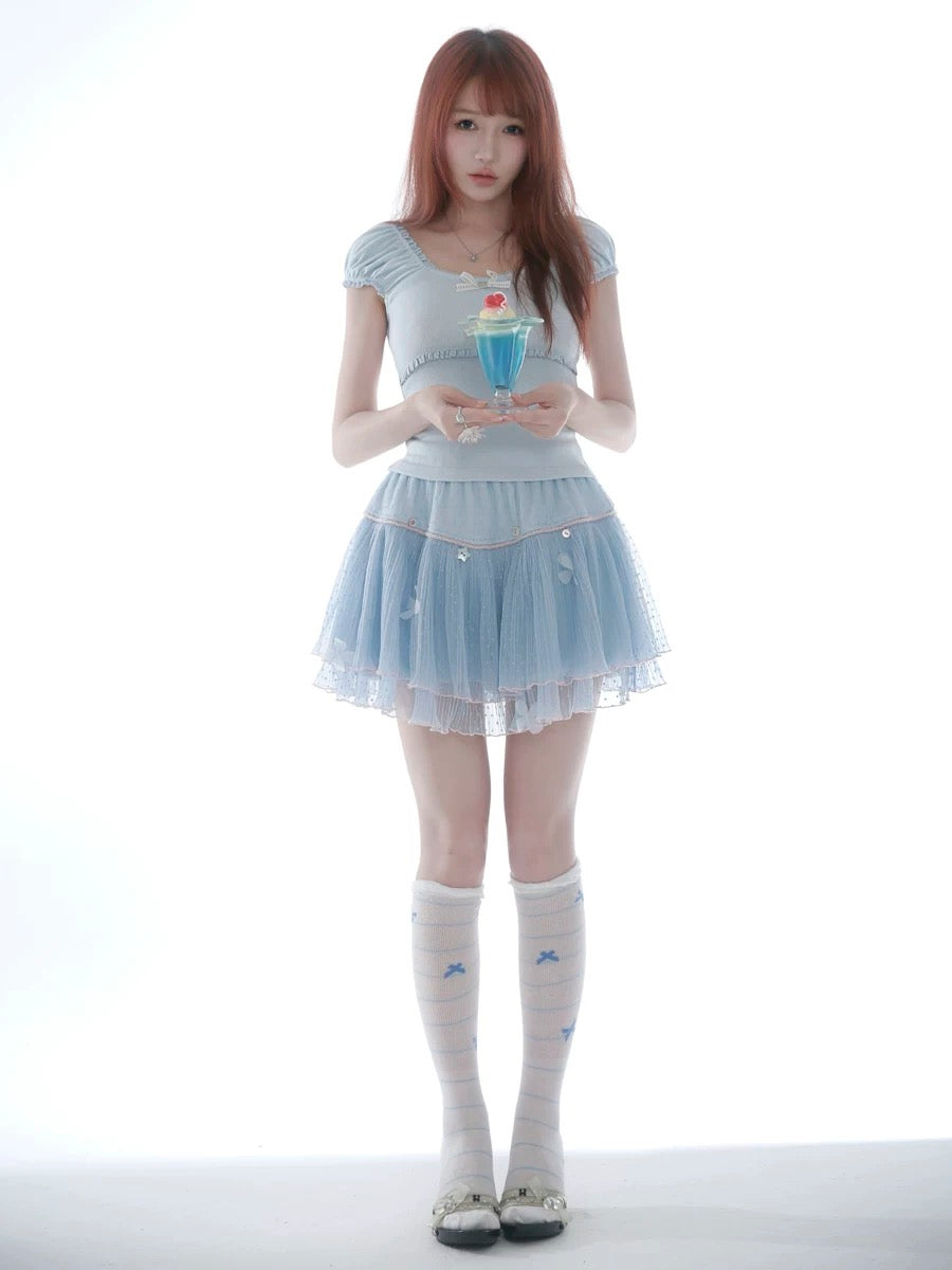 Get trendy with Rose Island Blue sea fairy core mini skirt with inner shorts - available at Peiliee Shop. Grab yours for $39 today!