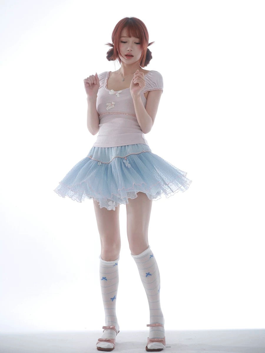 Get trendy with Rose Island Blue sea fairy core mini skirt with inner shorts - available at Peiliee Shop. Grab yours for $39 today!