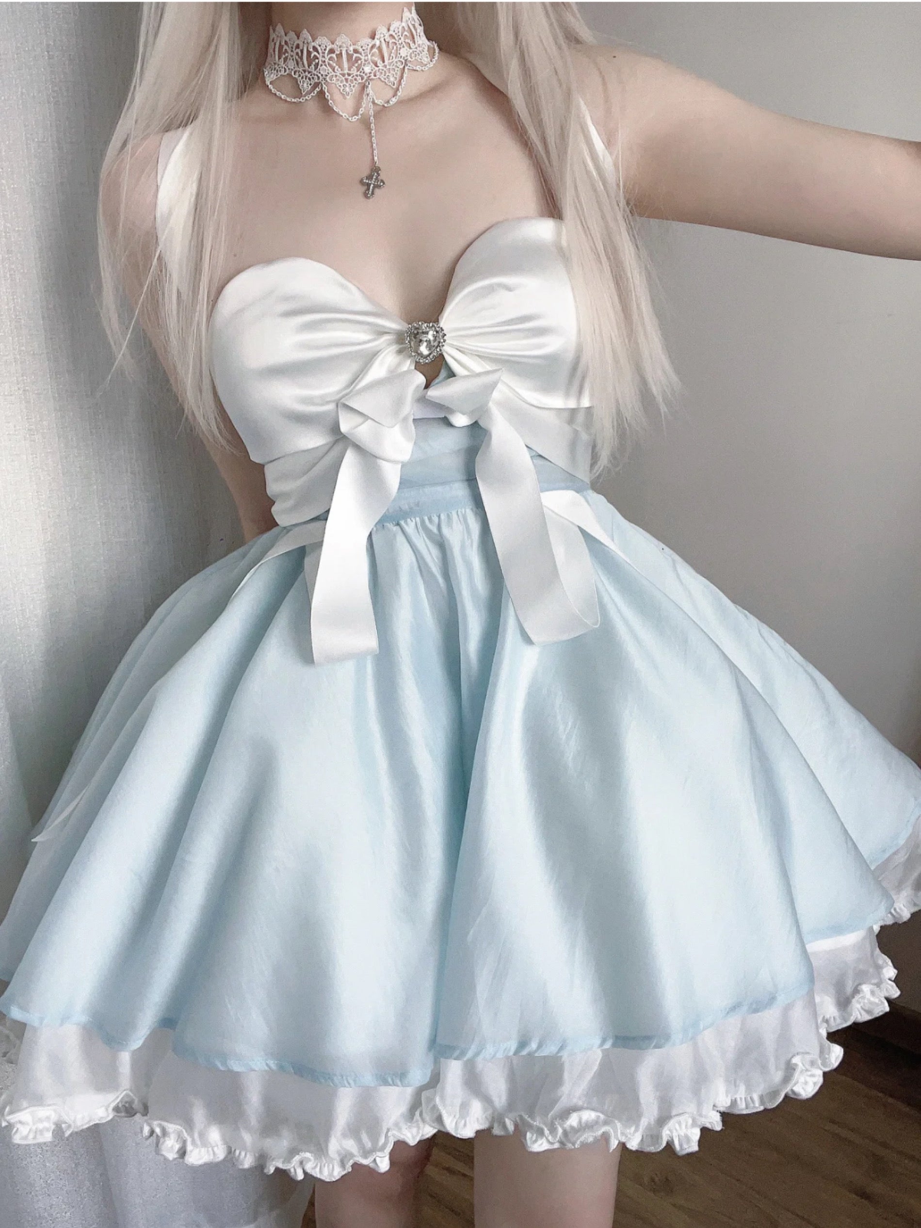 Get trendy with Moonlight Goddess Ribbon Mini Dress - available at Peiliee Shop. Grab yours for $45 today!