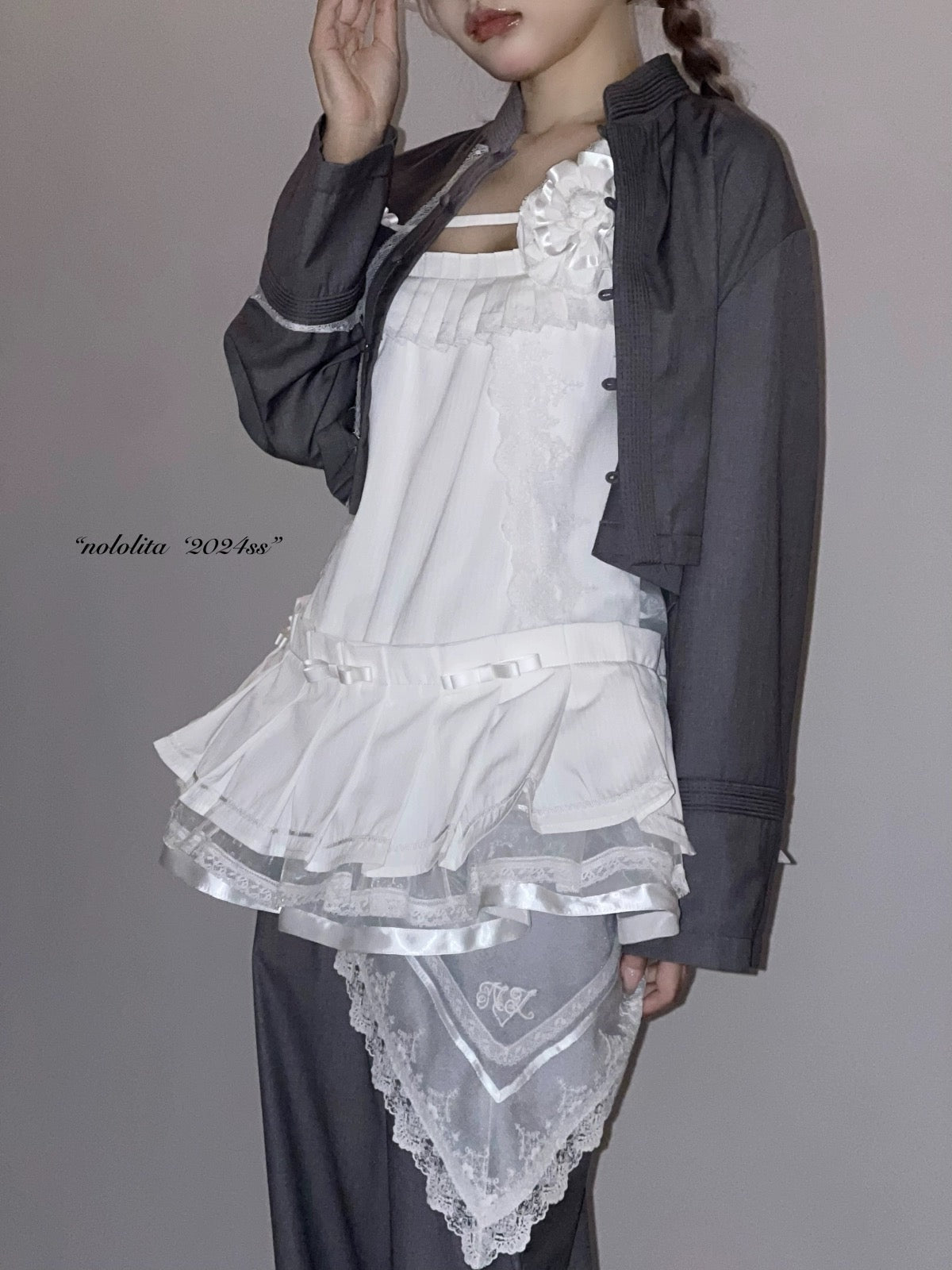 Get trendy with NoLolita 24SS Grey Angel Dress Cardigan Set - available at Peiliee Shop. Grab yours for $12 today!