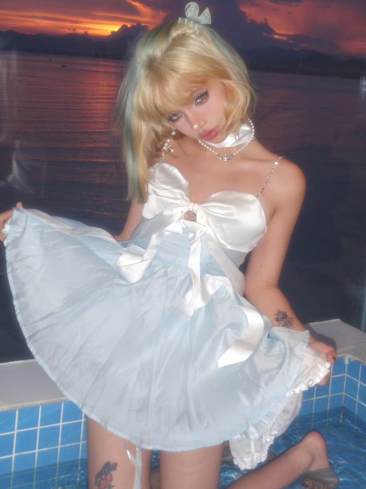 Get trendy with Moonlight Goddess Ribbon Mini Dress - available at Peiliee Shop. Grab yours for $49.90 today!