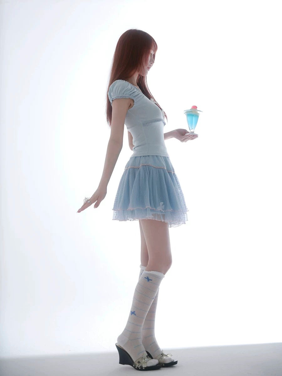 Get trendy with Rose Island Blue sea fairy core mini skirt with inner shorts - available at Peiliee Shop. Grab yours for $39 today!