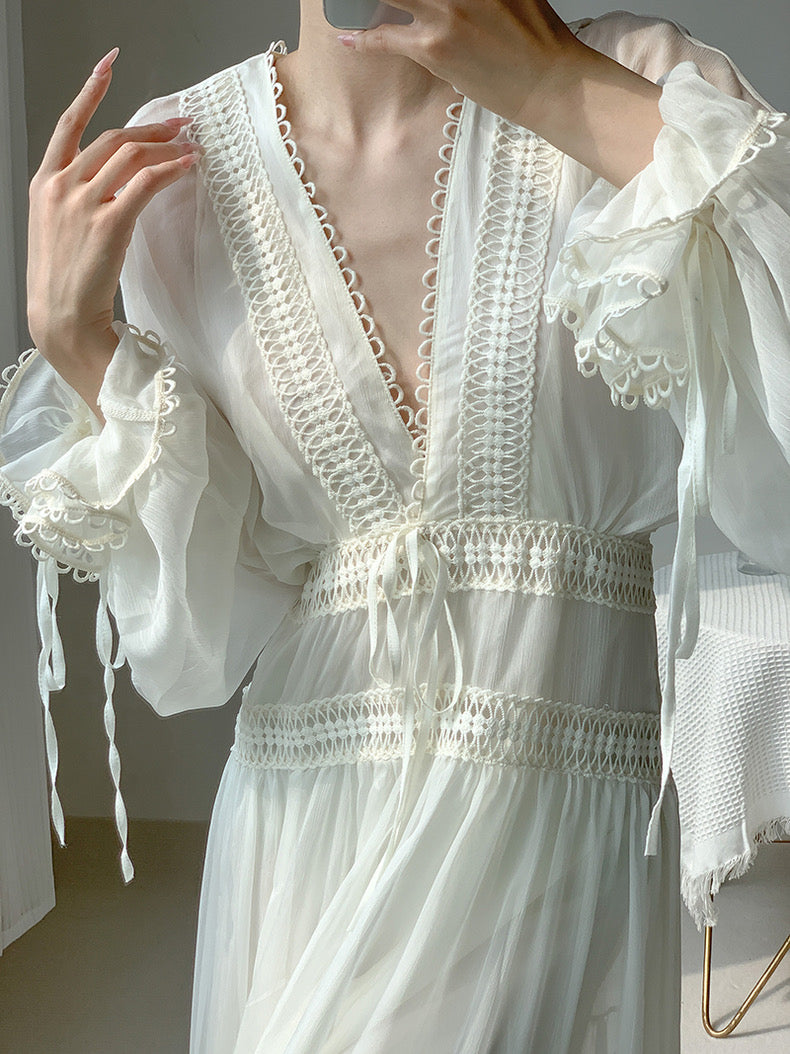 Get trendy with Ocean Heart Lace Maxi Dress - Dresses available at Peiliee Shop. Grab yours for $38 today!