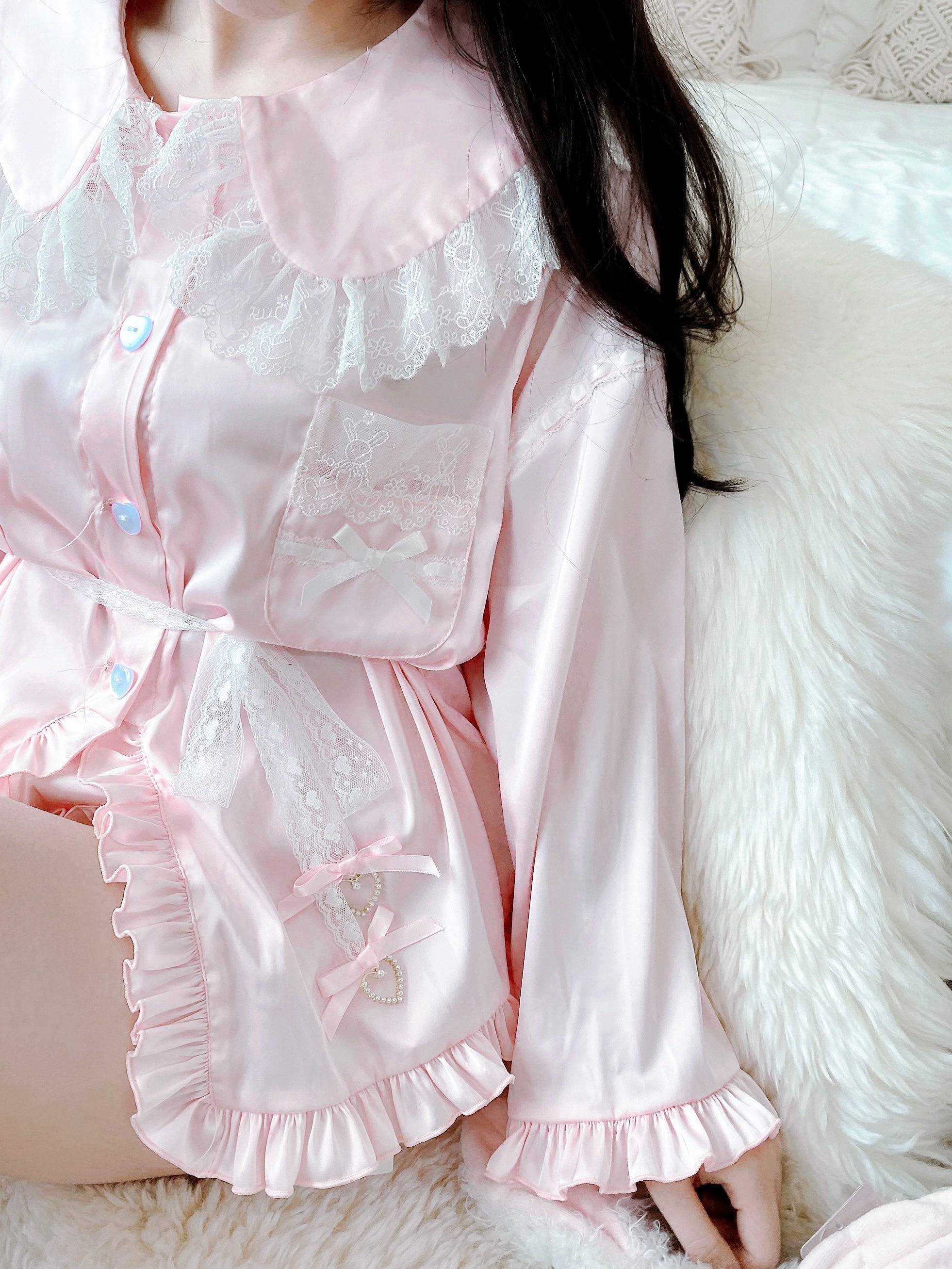 Get trendy with Angelic Rosé Satin Lounge wear set - available at Peiliee Shop. Grab yours for $12 today!