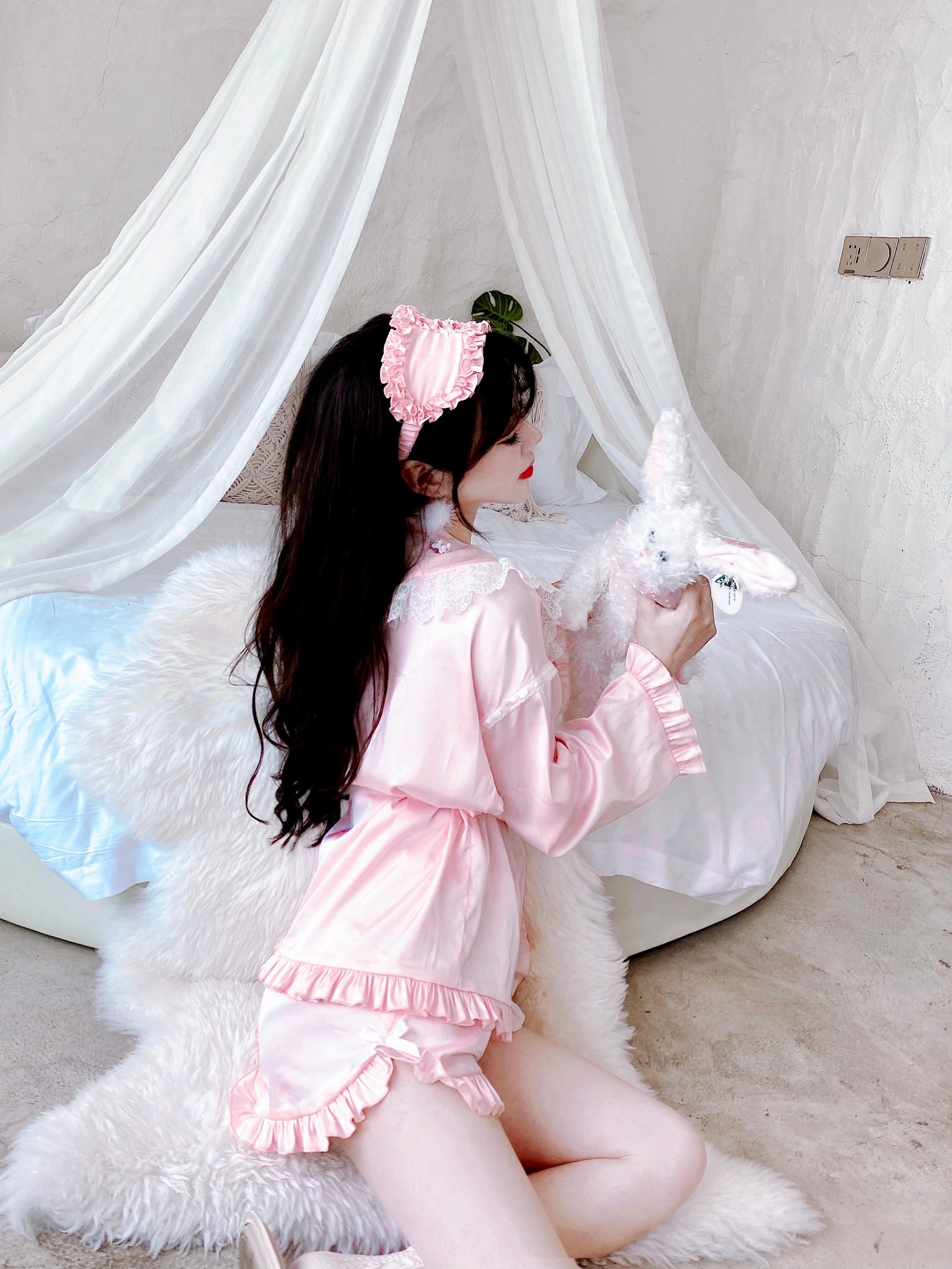 Get trendy with Angelic Rosé Satin Lounge wear set - available at Peiliee Shop. Grab yours for $12 today!
