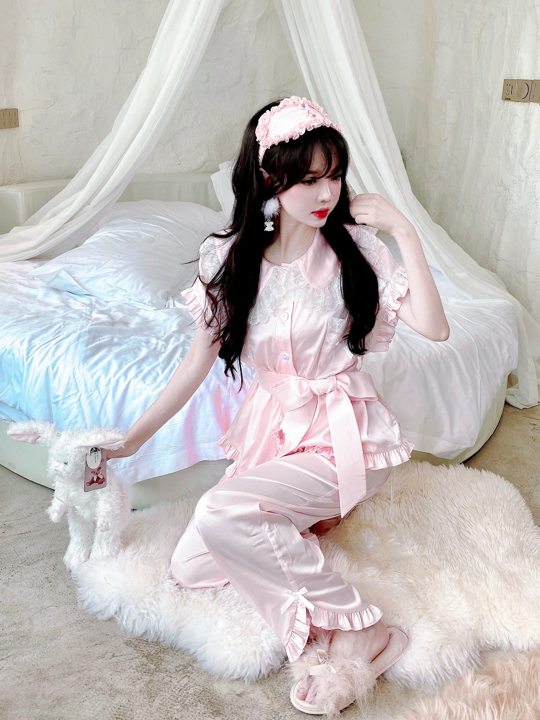 Get trendy with Angelic Rosé Satin Lounge wear set - available at Peiliee Shop. Grab yours for $12 today!