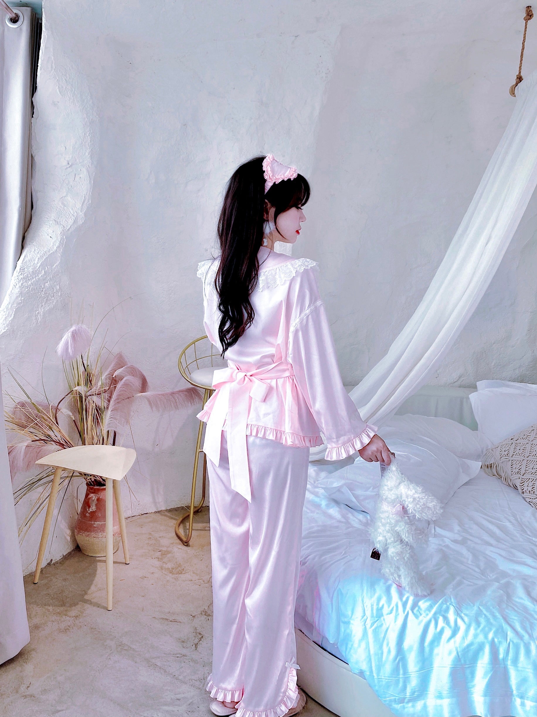 Get trendy with Angelic Rosé Satin Lounge wear set - available at Peiliee Shop. Grab yours for $12 today!