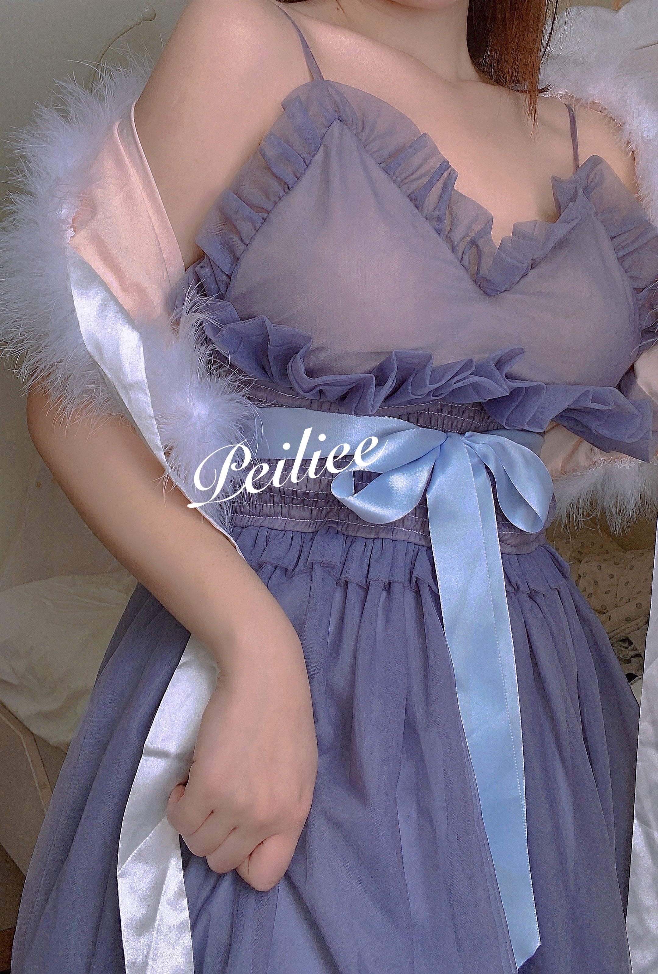 Get trendy with Iris Pallida Lam Lavender Dress - Dress available at Peiliee Shop. Grab yours for $48 today!
