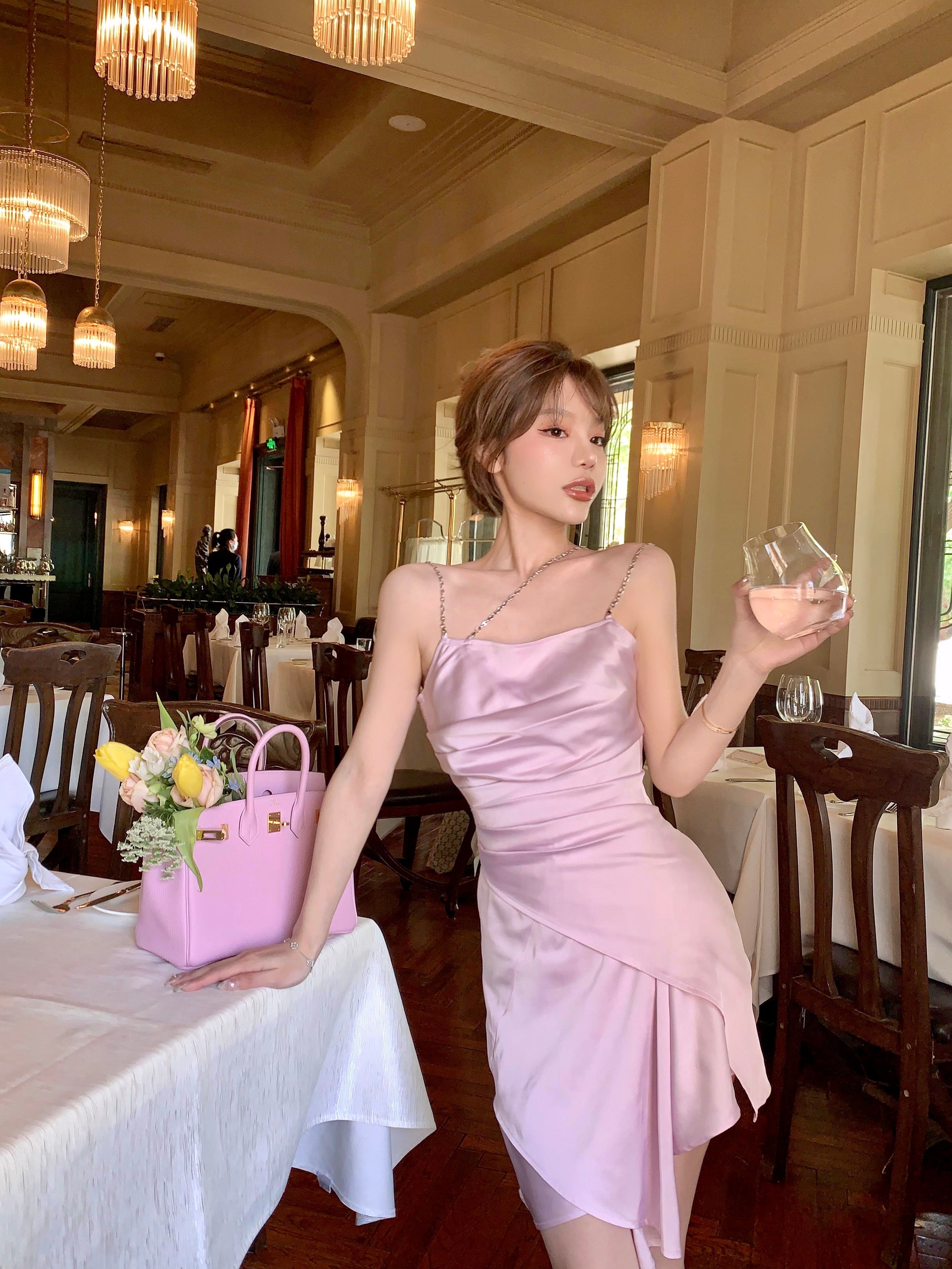 Get trendy with Lilac Aroma Satin Mini Dress - available at Peiliee Shop. Grab yours for $89.90 today!