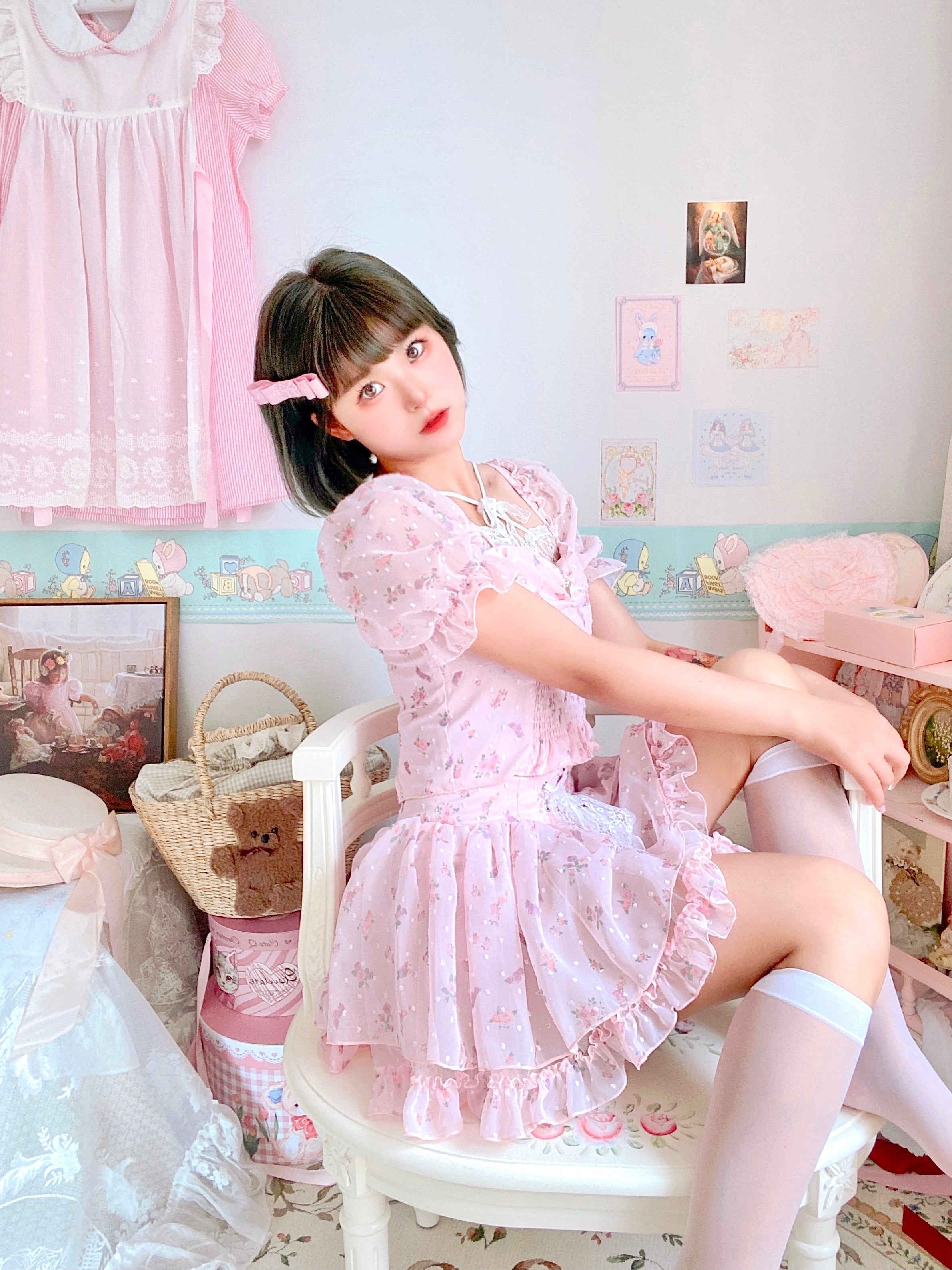 Get trendy with Soft Blossom Floral Chiffon Dress Set - available at Peiliee Shop. Grab yours for $39.90 today!