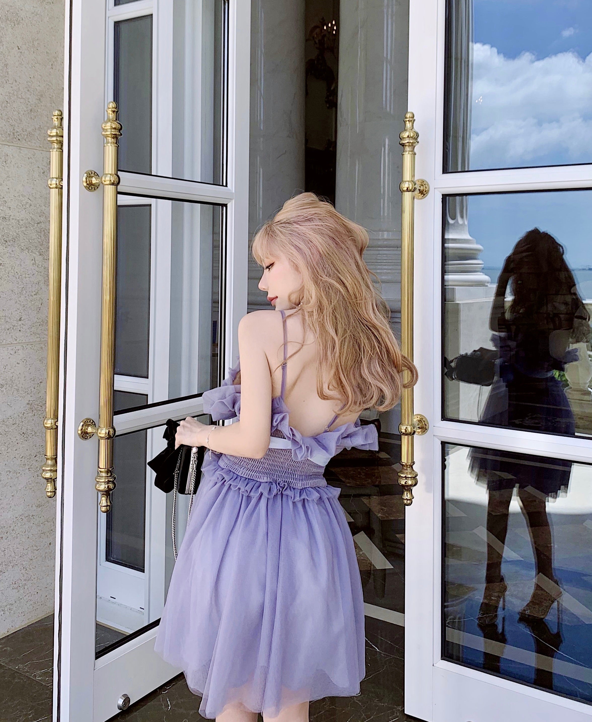 Get trendy with Iris Pallida Lam Lavender Dress - Dress available at Peiliee Shop. Grab yours for $48 today!