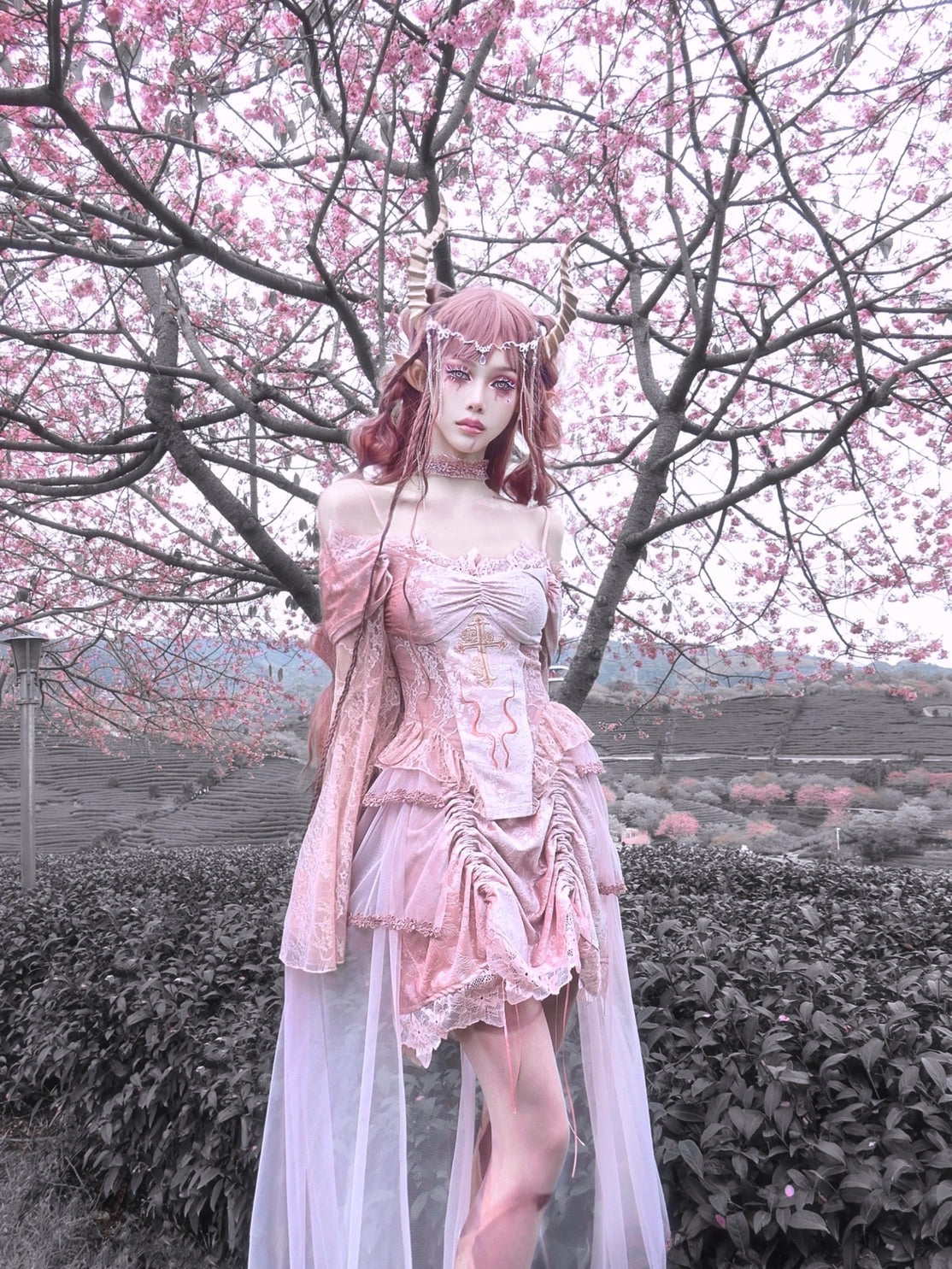 Get trendy with Sakura Dream Velvet Corset Top With Sleeves - Shirts & Tops available at Peiliee Shop. Grab yours for $55 today!