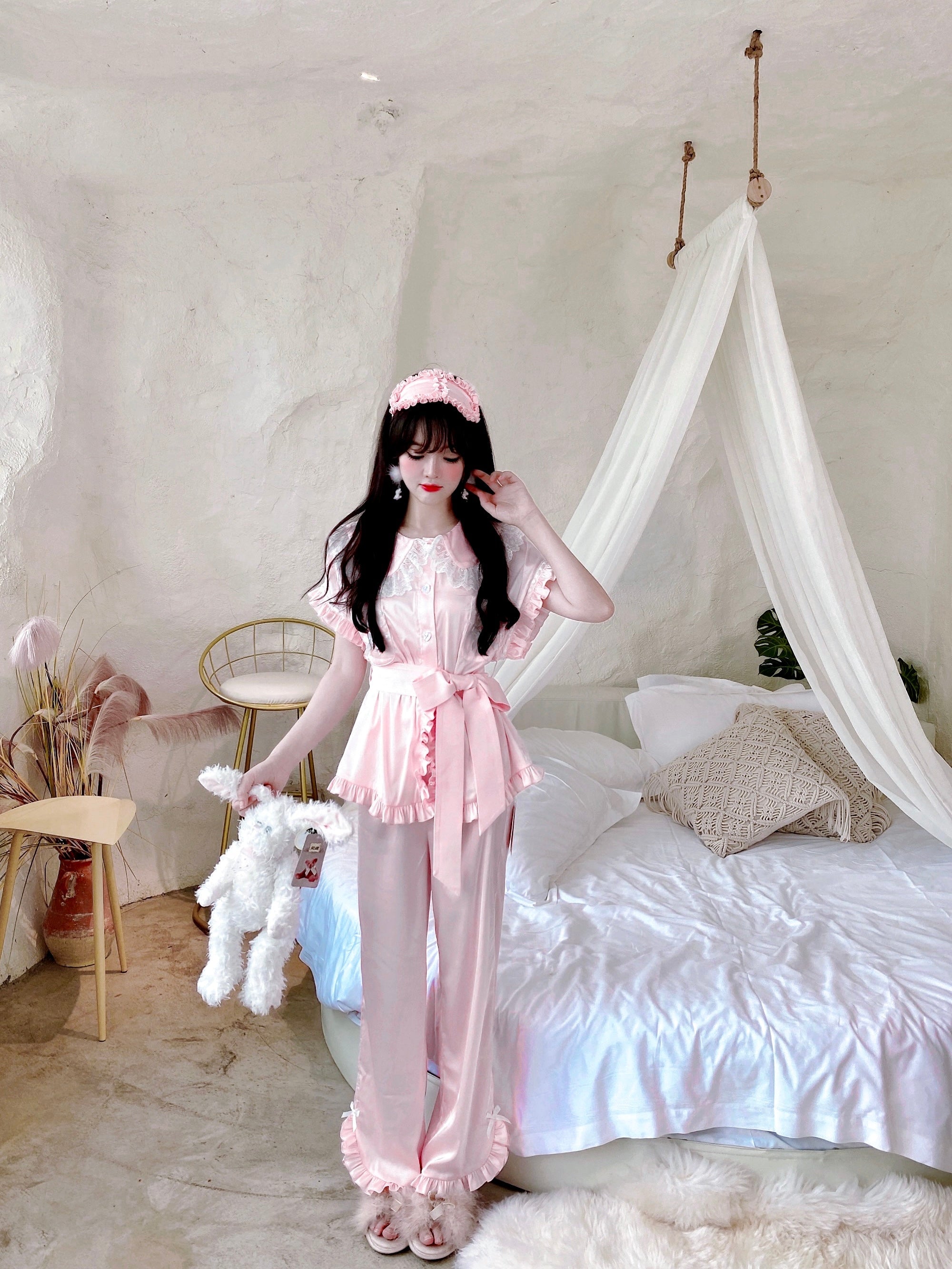 Get trendy with Angelic Rosé Satin Lounge wear set - available at Peiliee Shop. Grab yours for $12 today!