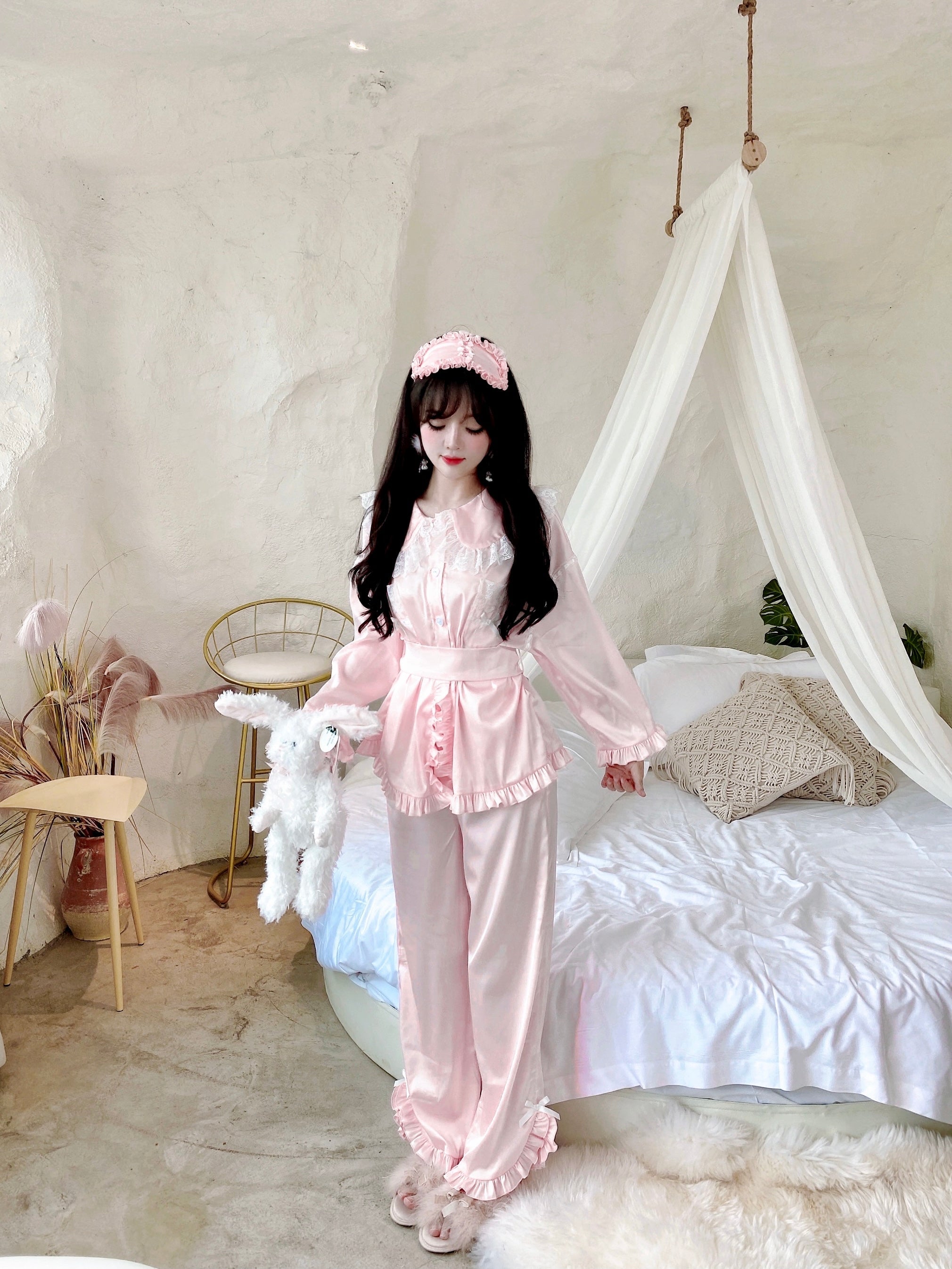 Get trendy with Angelic Rosé Satin Lounge wear set - available at Peiliee Shop. Grab yours for $12 today!