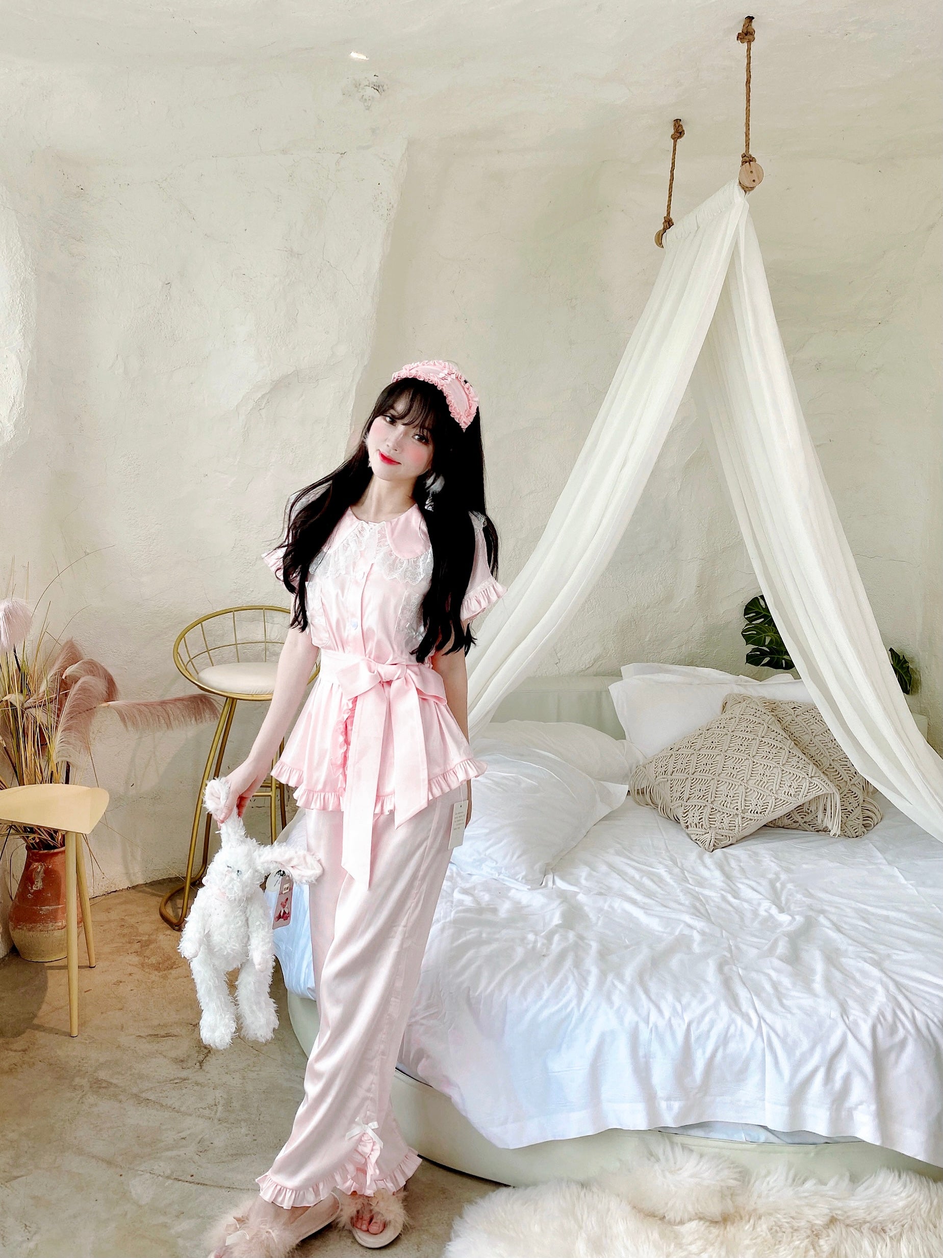 Get trendy with Angelic Rosé Satin Lounge wear set - available at Peiliee Shop. Grab yours for $12 today!