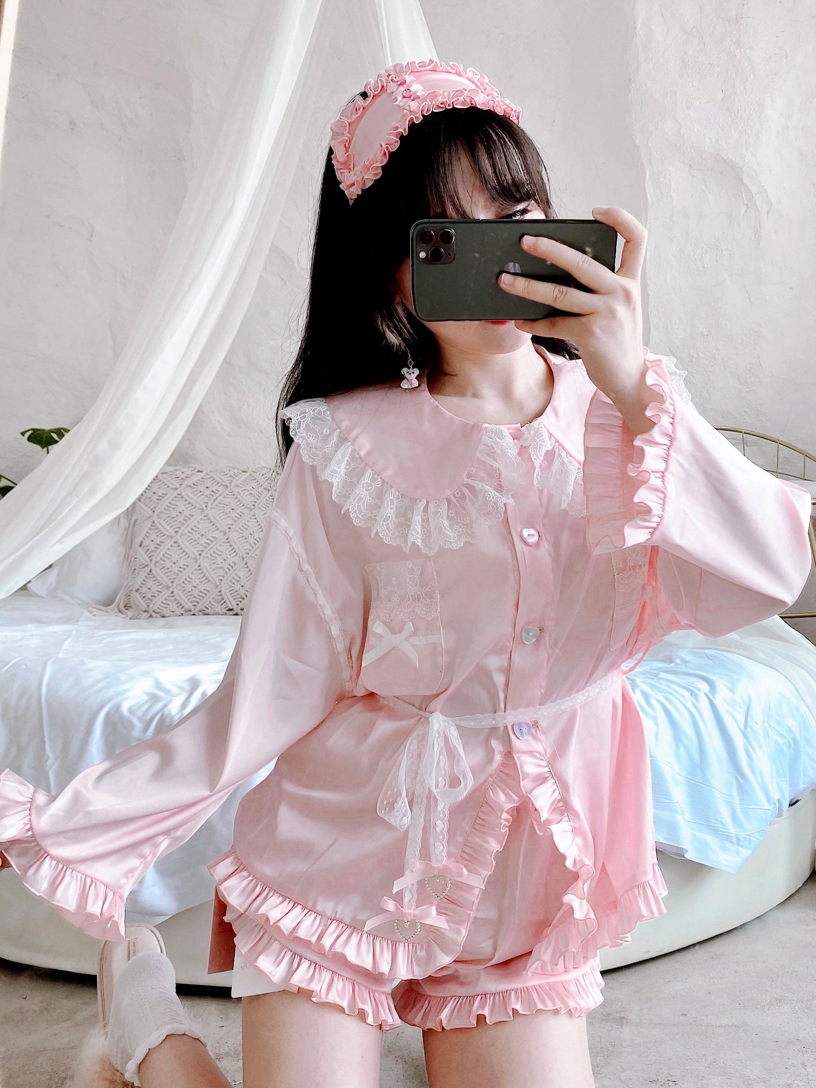 Get trendy with Angelic Rosé Satin Lounge wear set - available at Peiliee Shop. Grab yours for $12 today!