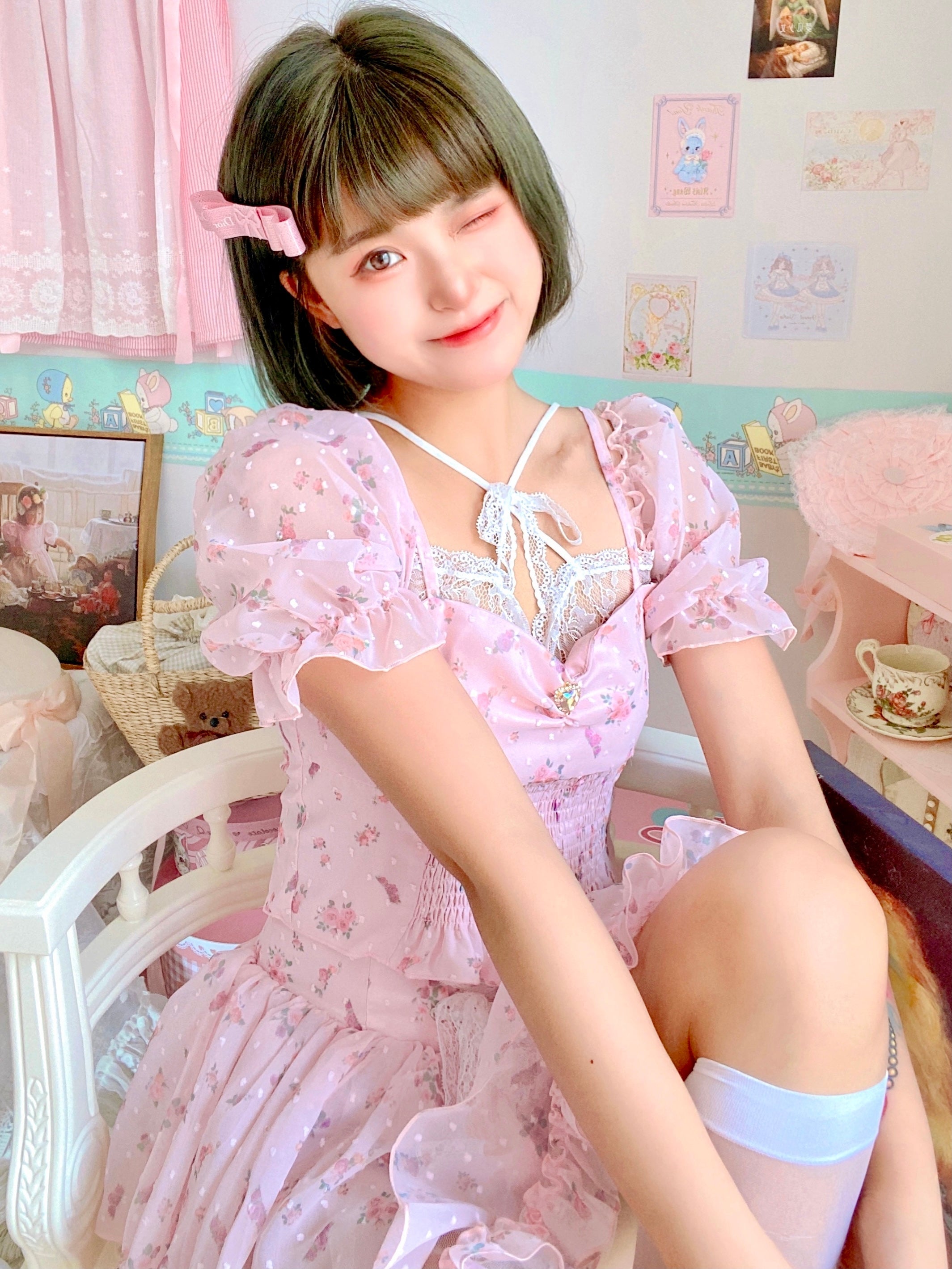 Get trendy with Soft Blossom Floral Chiffon Dress Set - available at Peiliee Shop. Grab yours for $39.90 today!