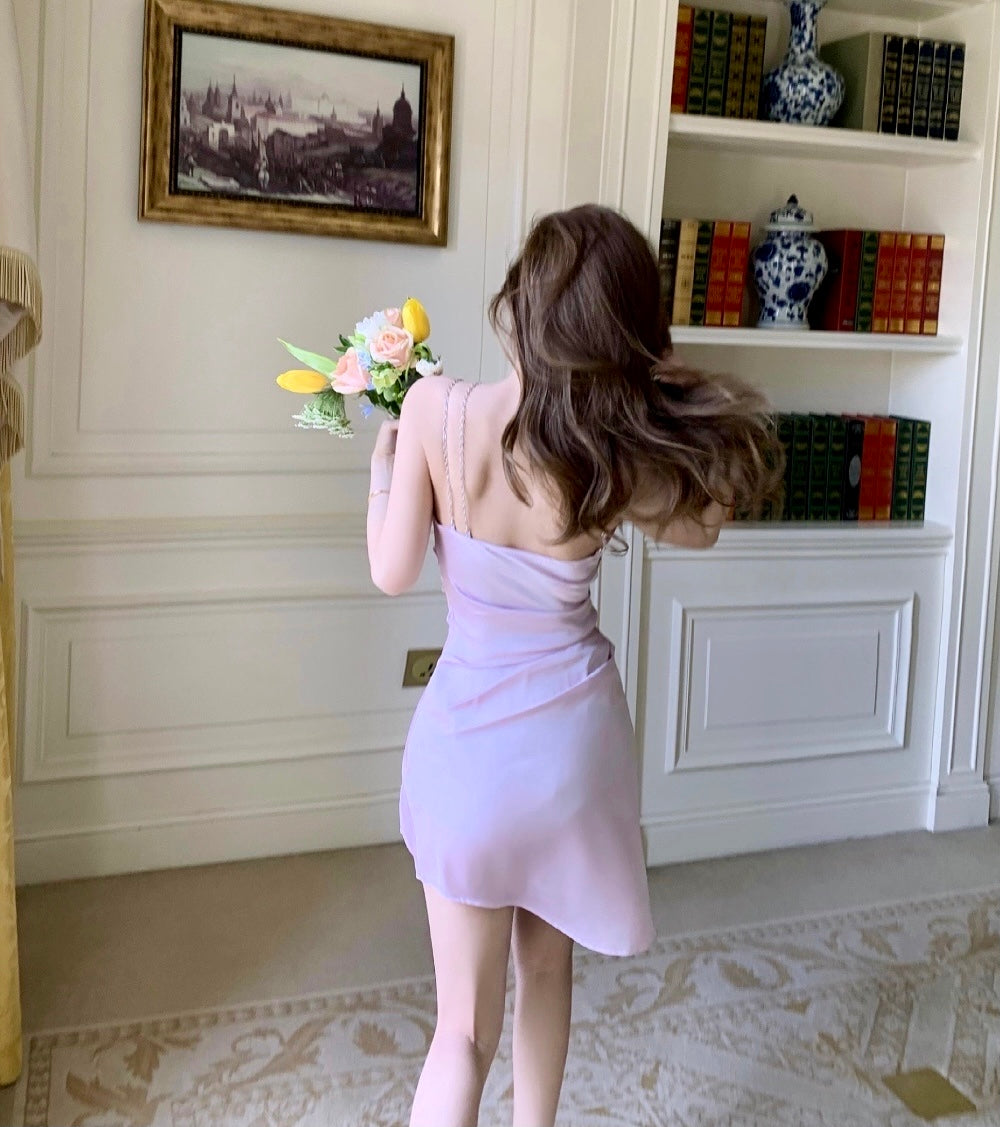 Get trendy with Lilac Aroma Satin Mini Dress - available at Peiliee Shop. Grab yours for $89.90 today!