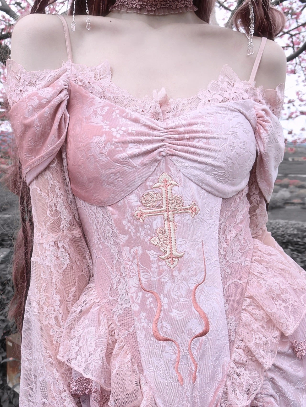Get trendy with Sakura Dream Velvet Corset Top With Sleeves - Shirts & Tops available at Peiliee Shop. Grab yours for $55 today!