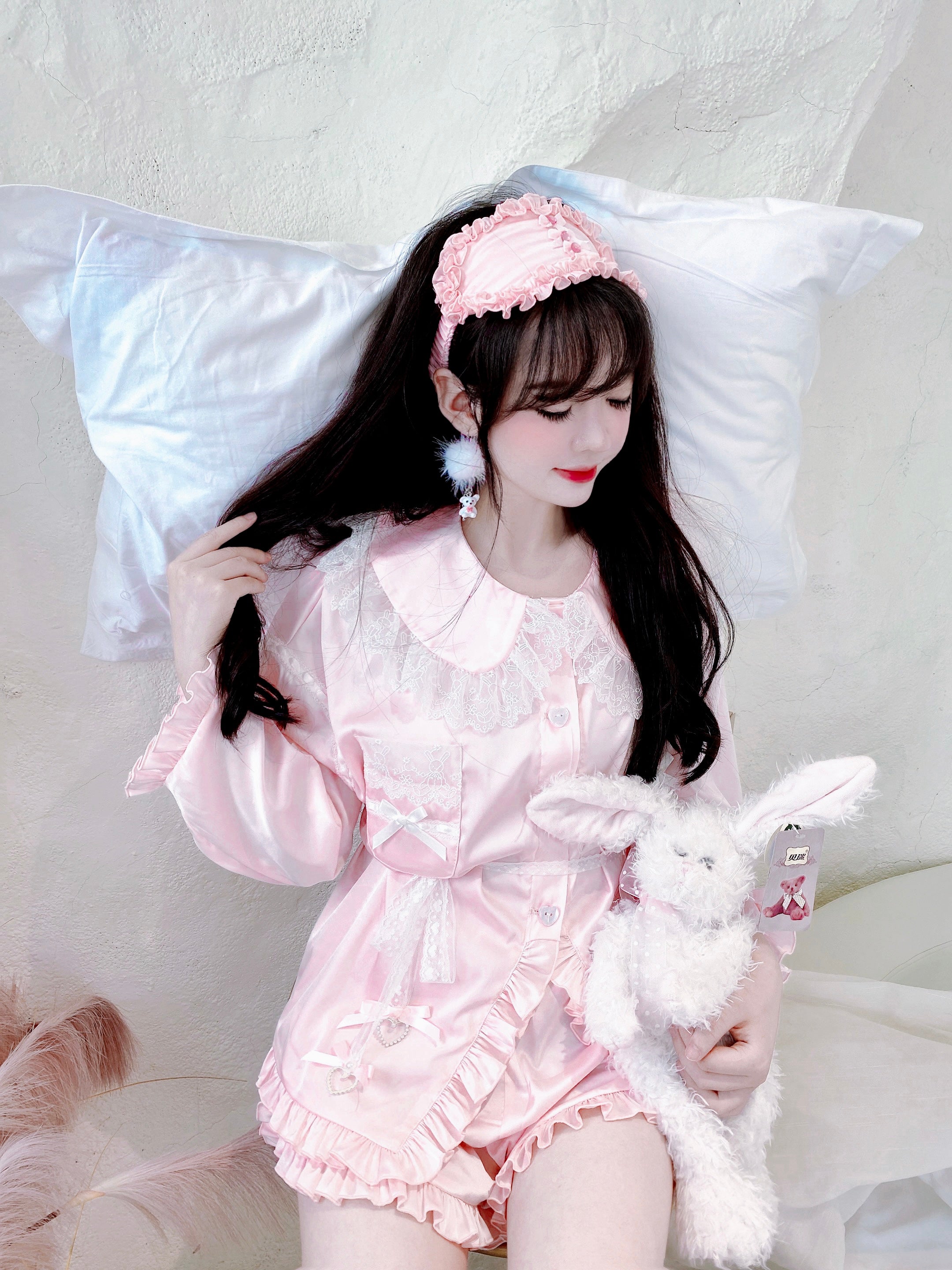 Get trendy with Angelic Rosé Satin Lounge wear set - available at Peiliee Shop. Grab yours for $12 today!