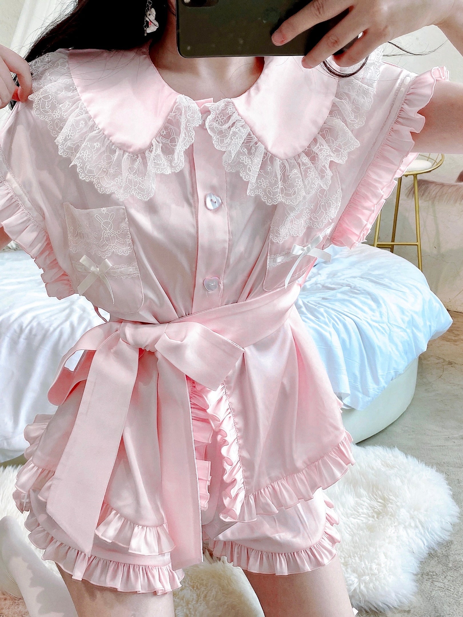 Get trendy with Angelic Rosé Satin Lounge wear set - available at Peiliee Shop. Grab yours for $12 today!
