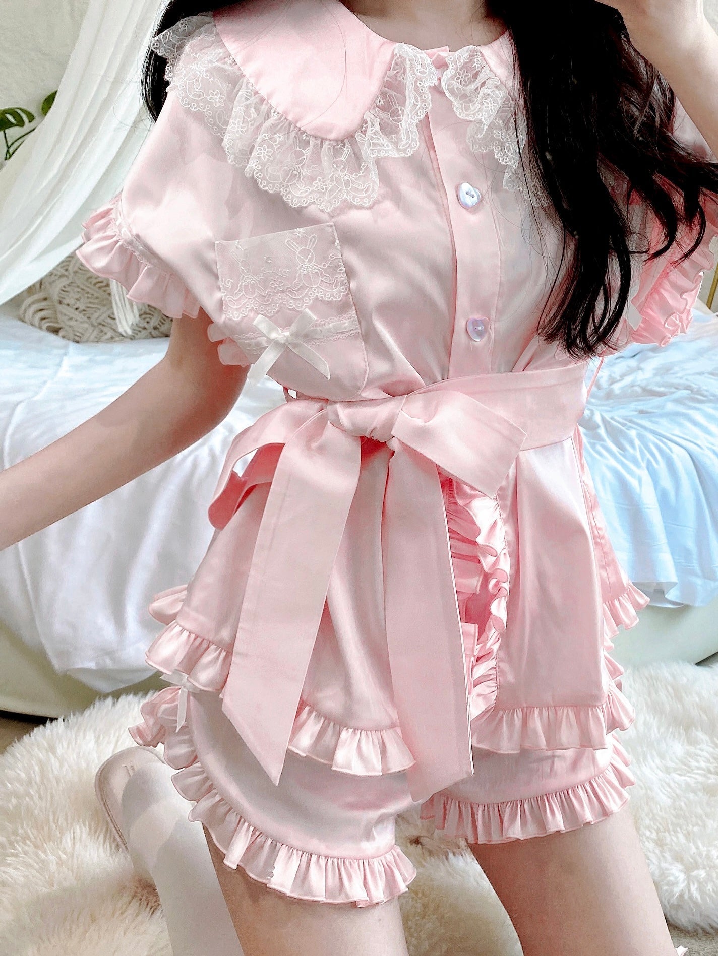 Get trendy with Angelic Rosé Satin Lounge wear set - available at Peiliee Shop. Grab yours for $12 today!
