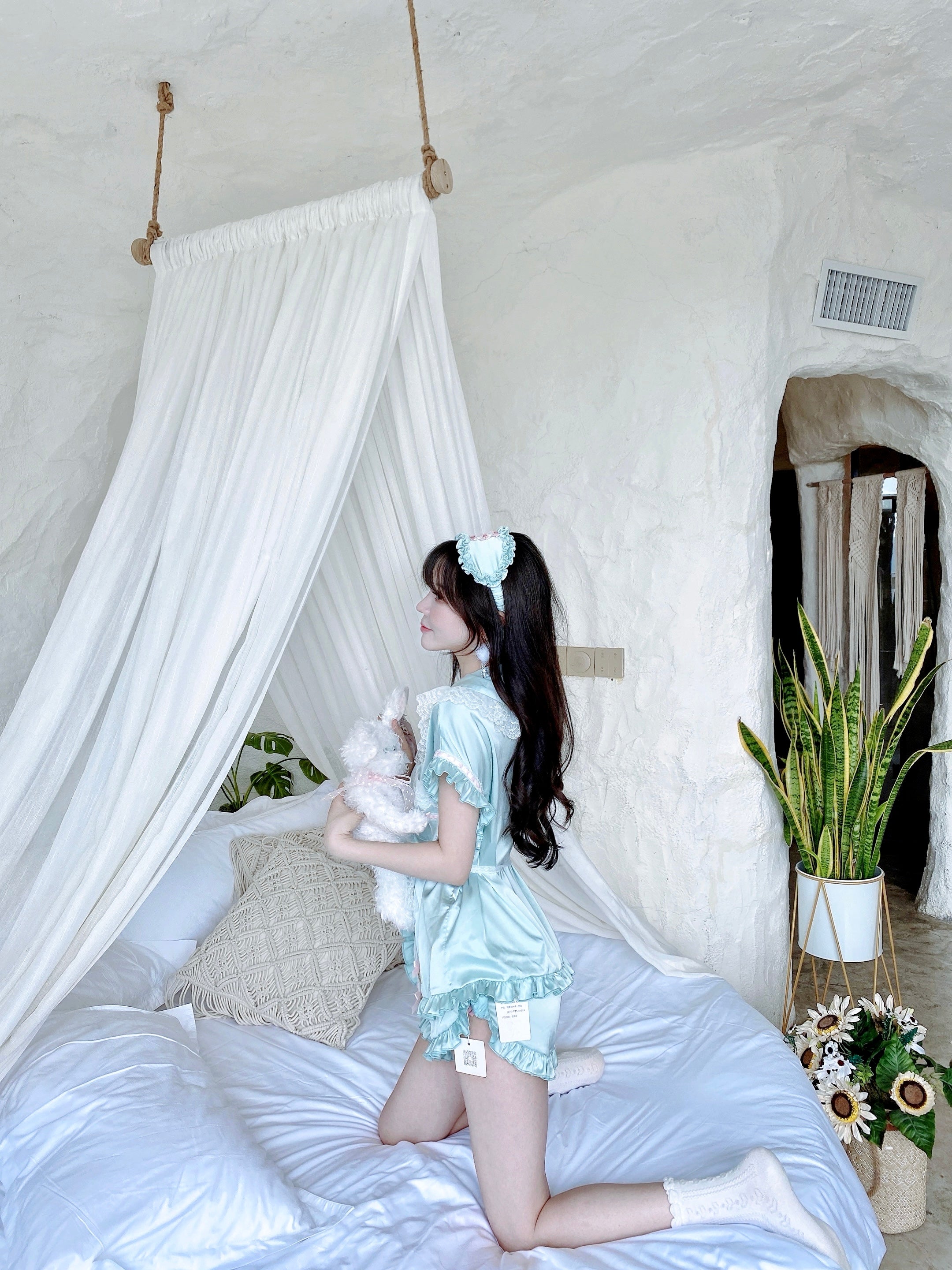 Get trendy with Angelic Mint Satin Lounge wear set - available at Peiliee Shop. Grab yours for $15 today!