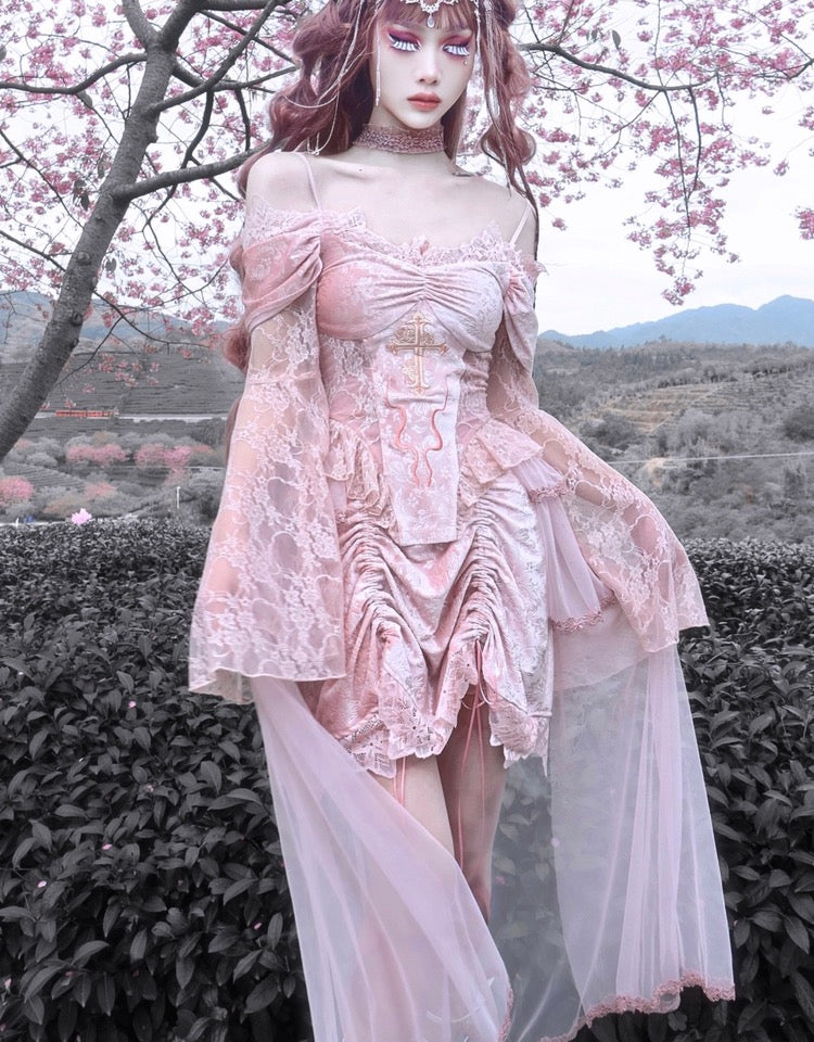Get trendy with Sakura Dream Velvet Corset Top With Sleeves - Shirts & Tops available at Peiliee Shop. Grab yours for $55 today!